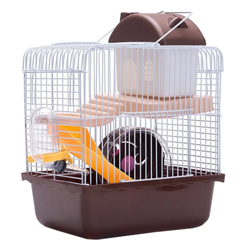 1pc Double Layer Hamster Cage Pet House Acrylic Portable Small Pets House Chinchilla Hamster House (Brown)