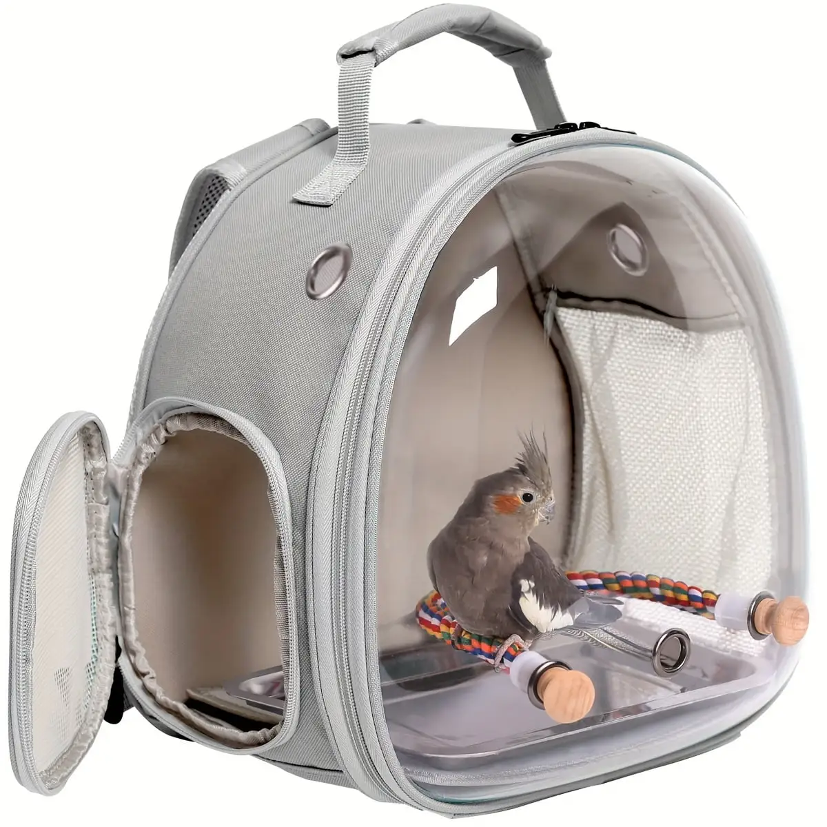 1pc Small Bird Travel Cage Carrier. Portable Small Bird Parrot Parakeet Carrier With Standing Perch And Stainless Steel Tray. Side Access Window Collapsible