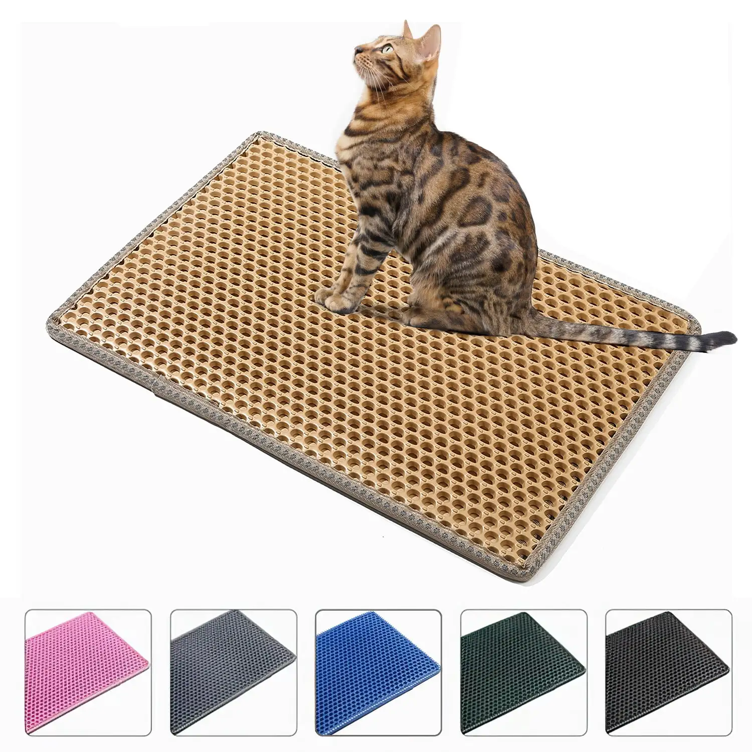 2-Layer Cat Litter Mat Litter Trapper Size 21 X 14 Yellow Traps Litter from Box. Soft on Kitty Cat Paws Honeycomb Double-Layer. Helps to Waste Less Litter on Floors