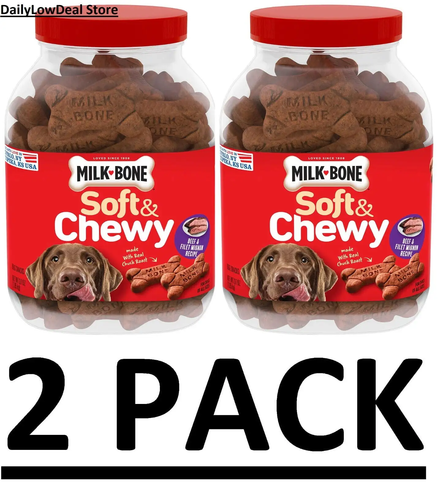 2 PACK - Milk-Bone Soft & Chewy Beef & Filet Mignon Recipe Dog Snacks (37 oz.)