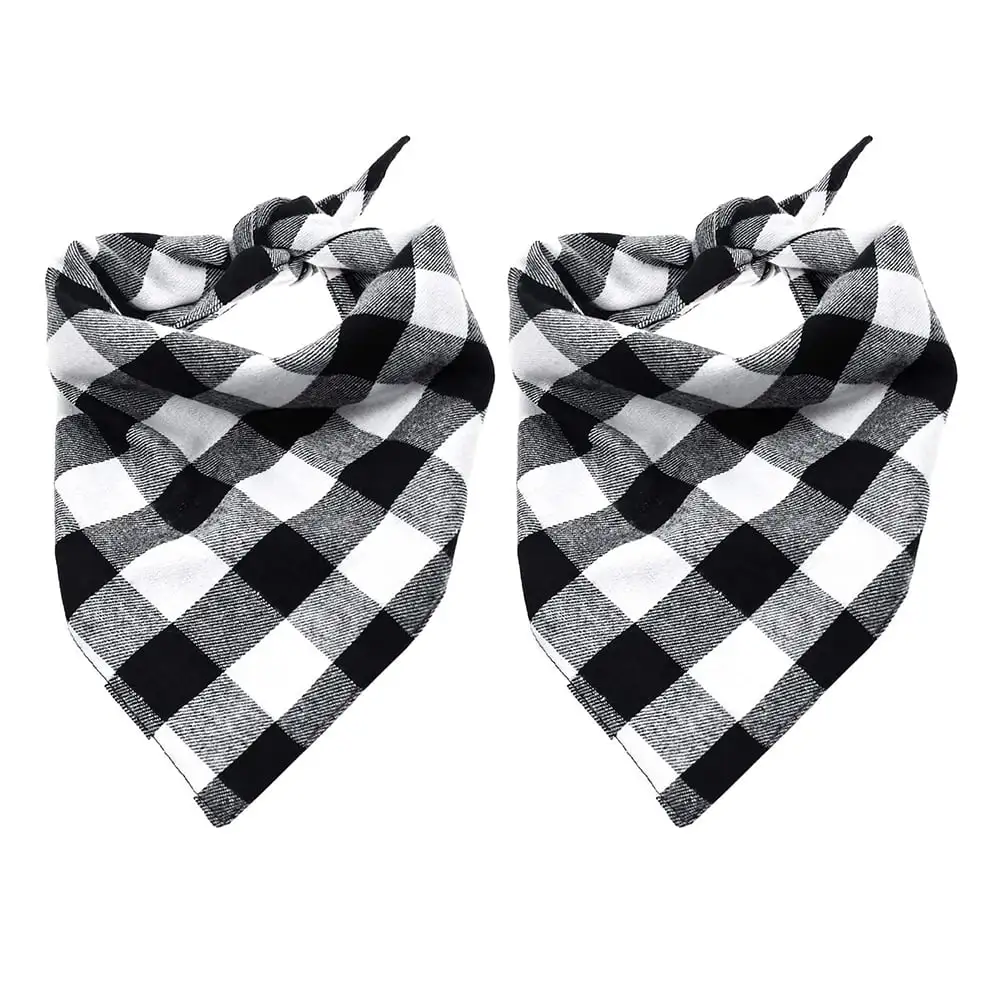 2 Pack Dog Bandana. Christmas Classic Buffalo Plaid Pattern with Tassels Edges Bandana. Pets Scarf Triangle Bibs Kerchief Bandana Costume Accessories for Small Medium Large Dogs Cats