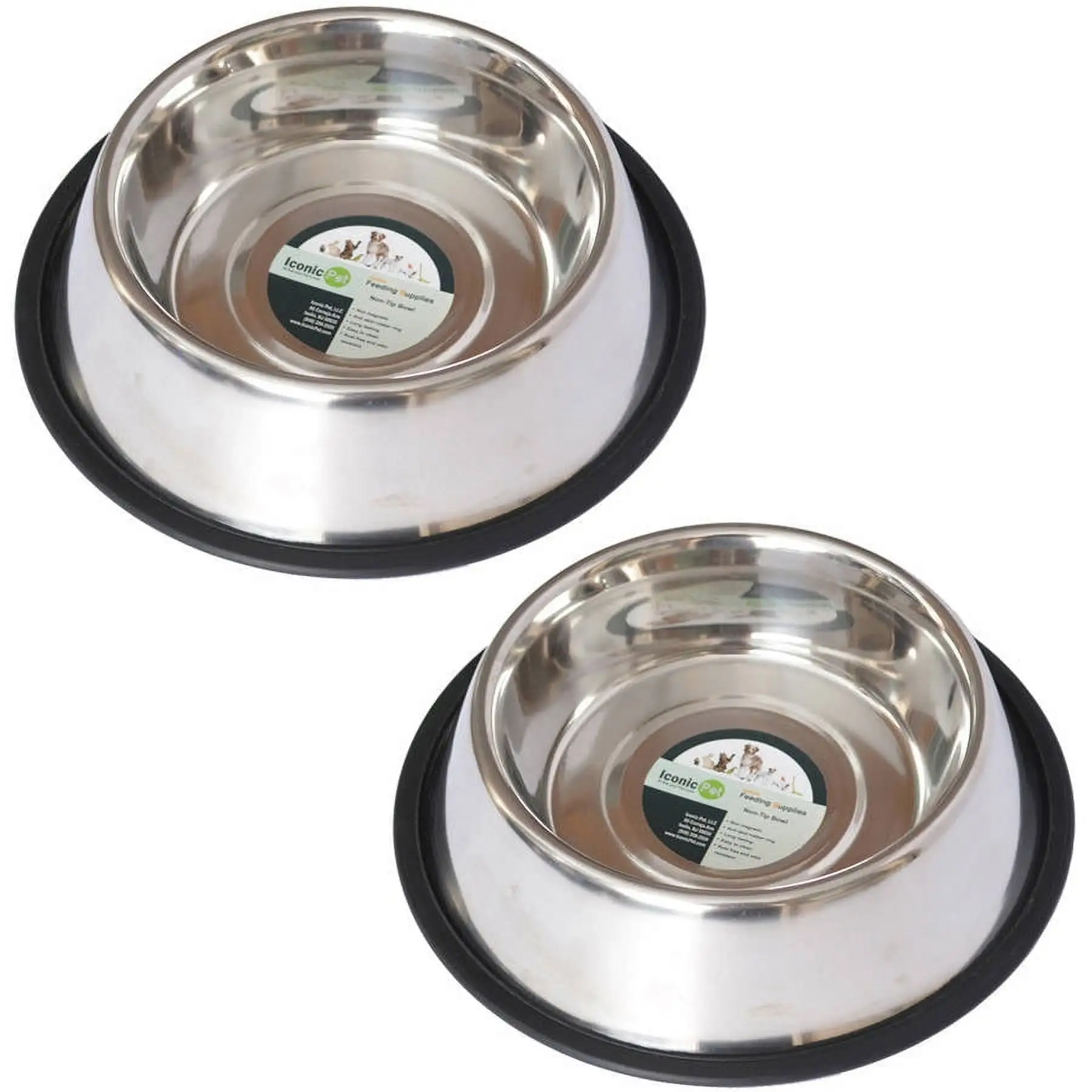 2-Pack Stainless Steel Non-Skid Pet Bowl For Dog or Cat. 8 Oz. 1 Cup