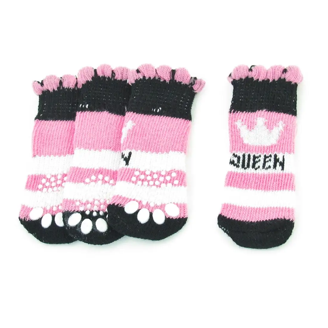 2 Pairs Dog Pet Stretch Acrylic Ribbed Knitted Pink Black Nonslip Socks M