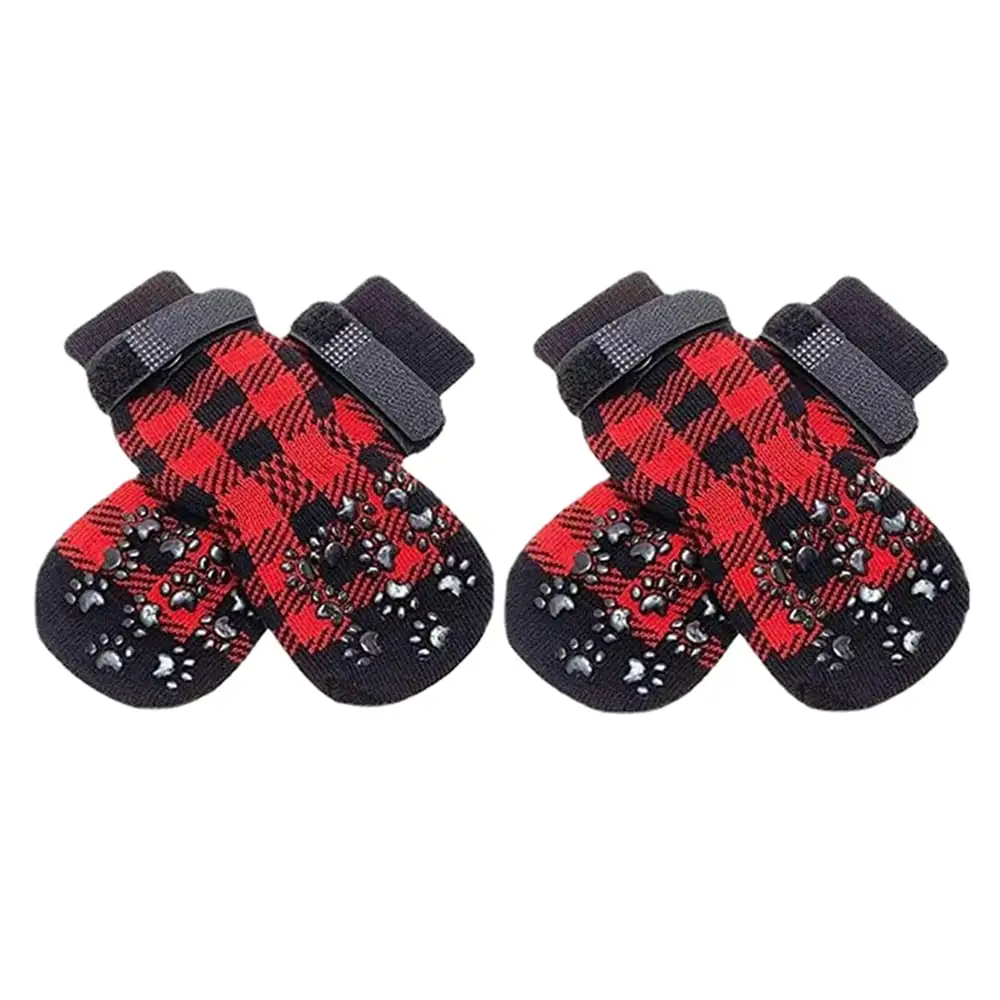 2 Pairs Double Side Anti-Slip Dog Socks - Adjustable Pet Paw Protector with Strap. Traction Control Non-Skid for Indoor on Hardwood Floor Wear