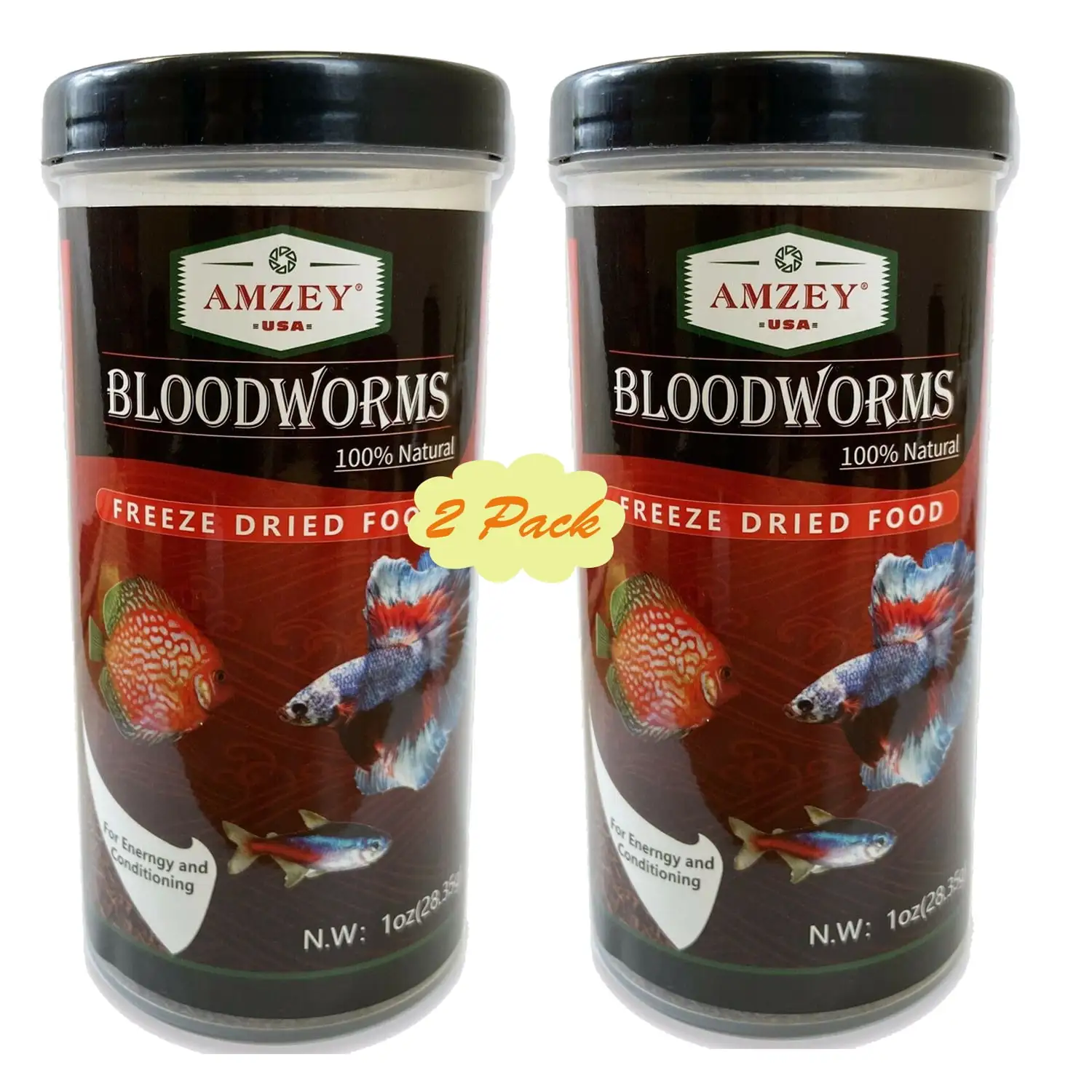 2 Pcs 1 oz Freeze Dried Blood Worms Fish Food for Betta Fish. Guppy Fish. Cichlid Fish. Koi Fish. Goldfish