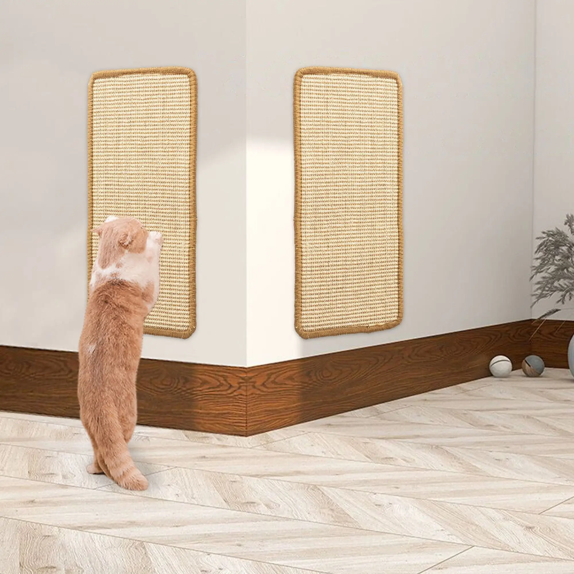 2 Pieces Cat Scratcher Mat Sisal Cat Scratching Pad Scratch Mat for Cat with Adhesive Loop Tape Cat Scratch Pad Rug 19.69??9.84(Beige)