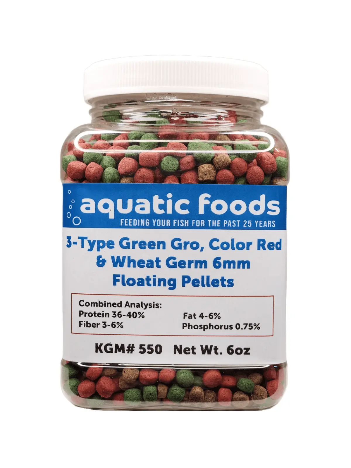 3-Type 6mm Floating Pellet Blend Mix of Green Growth. Red Color Enhancing & Wheat Germ Floating Pellets for ALL Tropicals. Cichlids. Koi & Pond Fish. KGM-550...6oz Small Jar