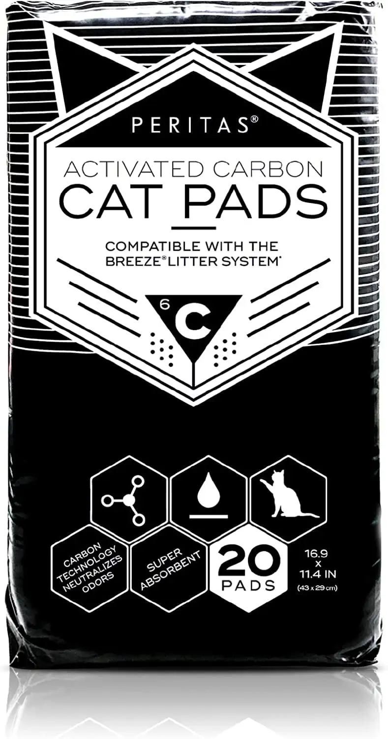 20ct Paw Inspired Activated Carbon Cat Pads | Generic Refills for Tidy Cats Breeze Cat Litter Box Pads System | Cat Pee Pads 16.9'' x 11.4''