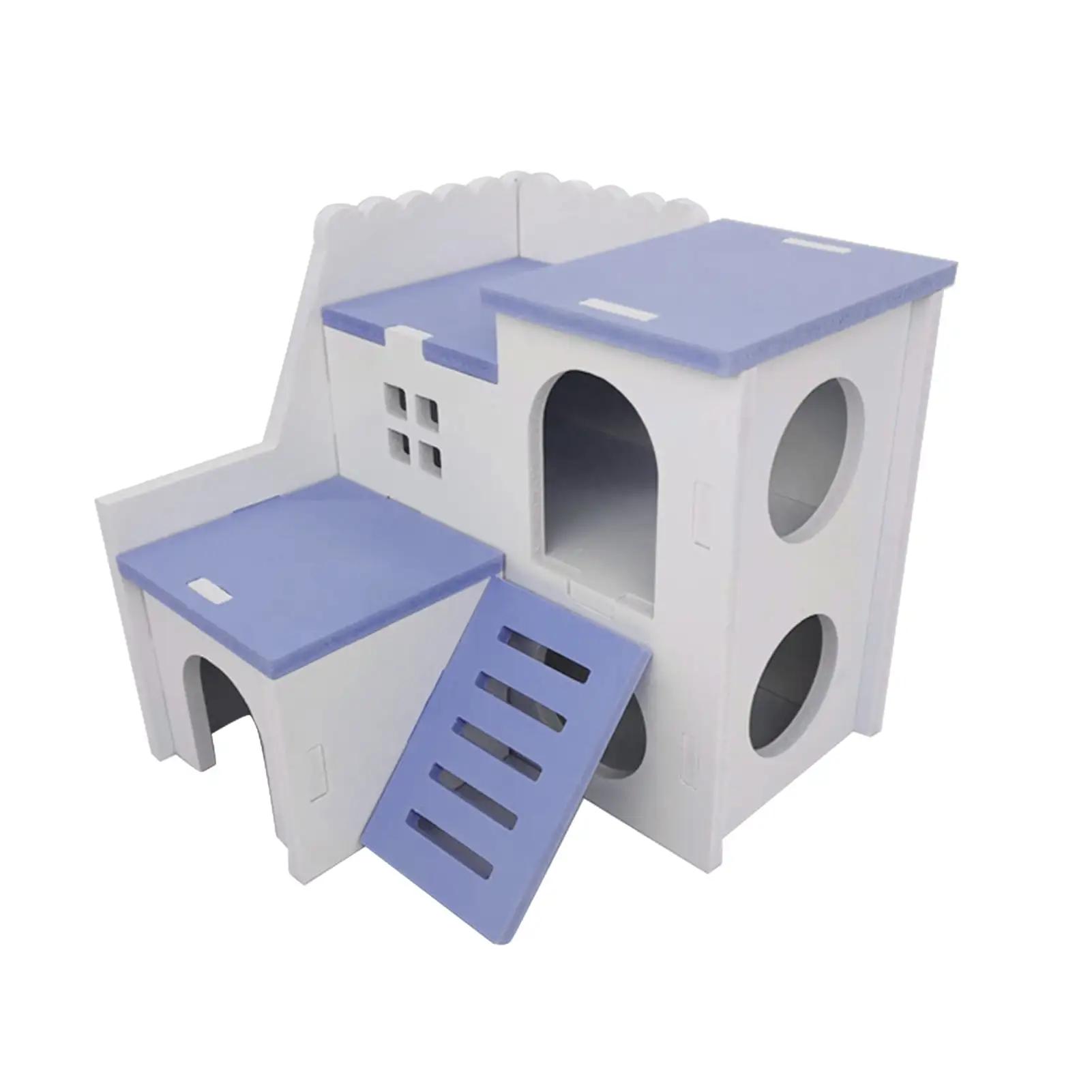 Hamster Hideout House with Ladder Ventilated Design Double Layers Hedgehog Chinchilla Villa Living Hut Pet Supplies