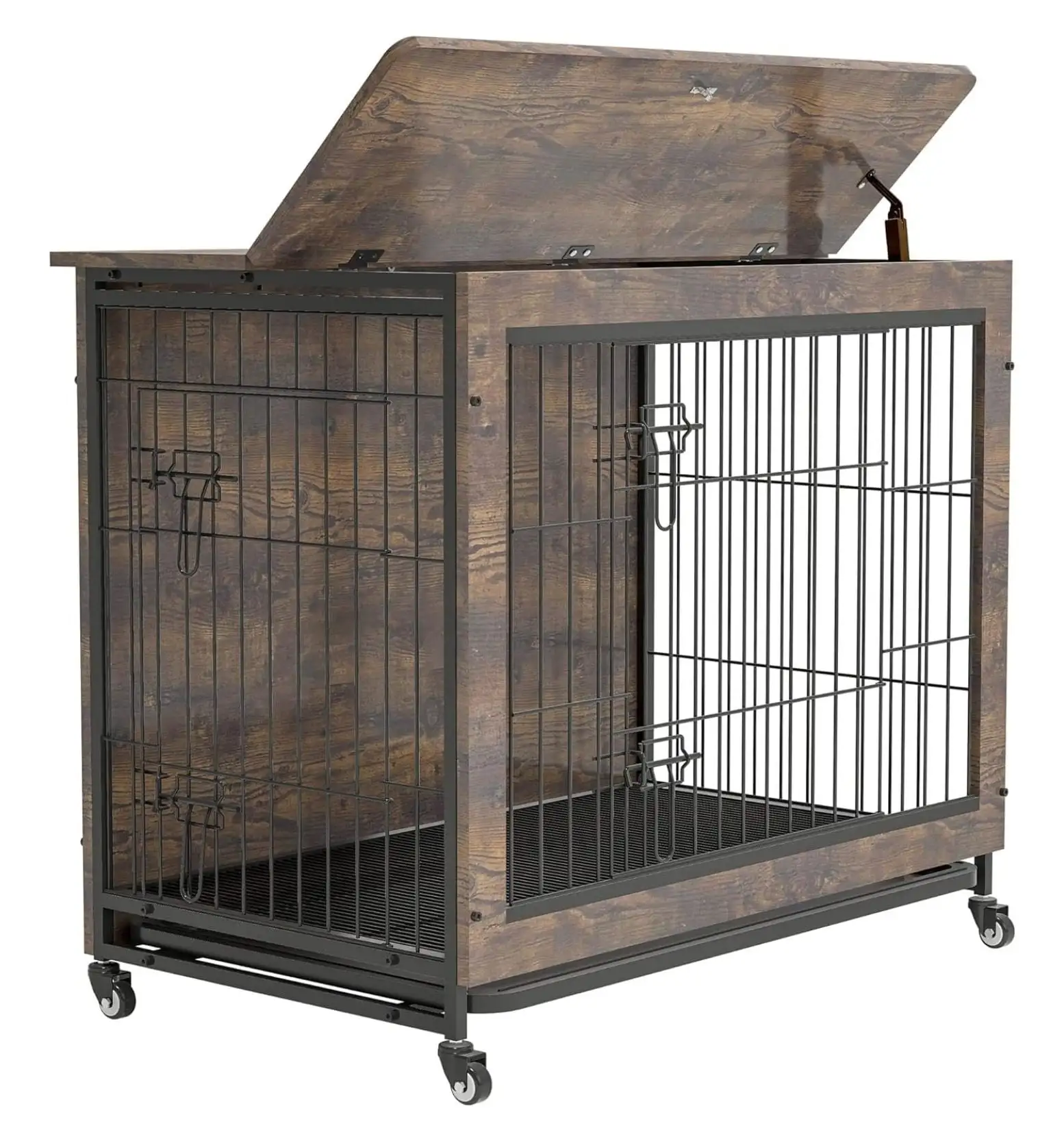 23.6 Dog Crate Furniture with Cushion and Wheels Wooden Dog Crate Table. Double-Doors Dog Furniture. Dog Kennel Indoor for Small Dog. Dog House. Dog Cage Small. Rustic Brown 23.6 L X 20 W X 26 H