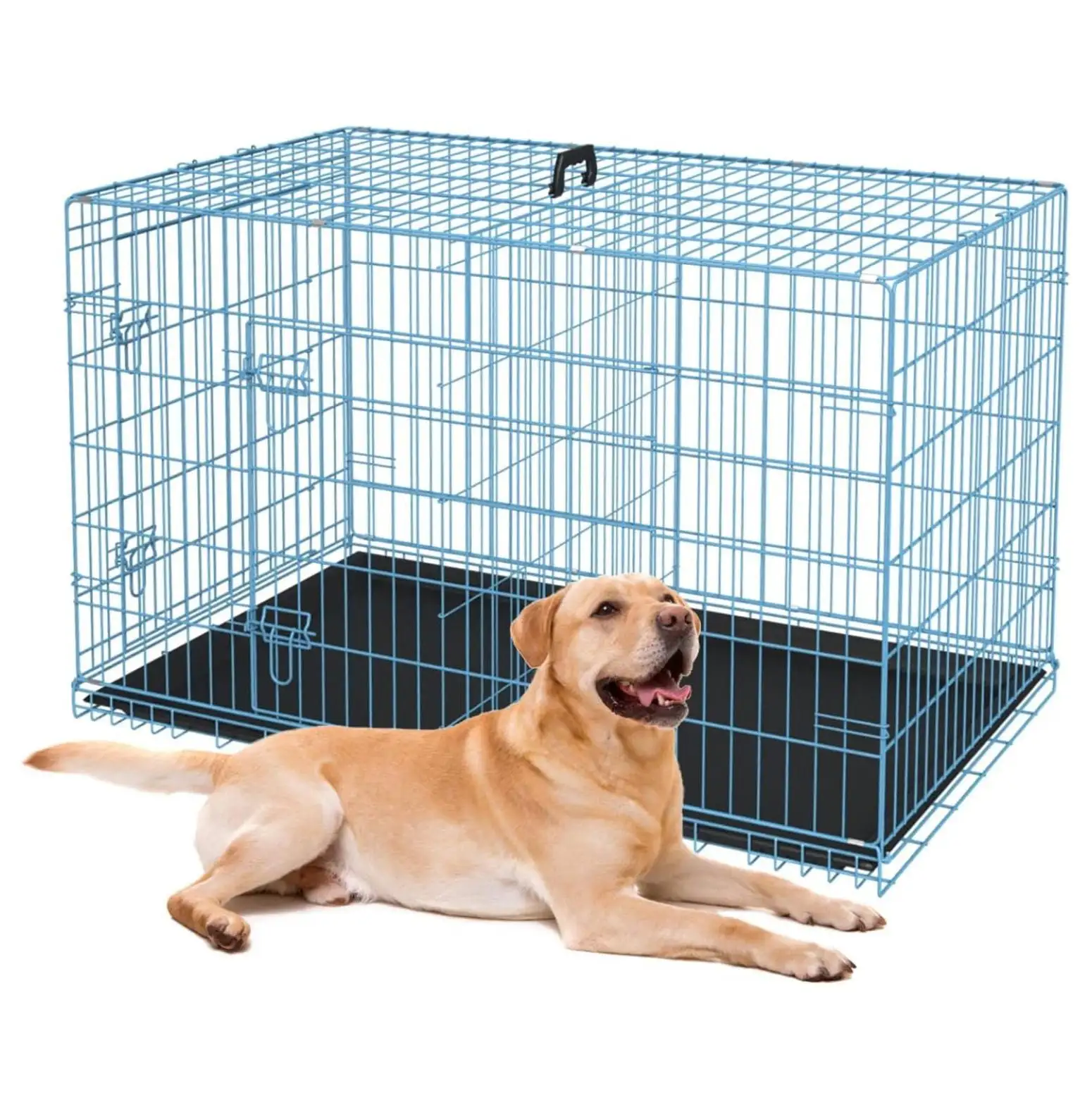 24.30.36.42. Inch Dog Crates for Large Dogs Folding Mental Wire Crates Dog Kennels Outdoor and Indoor Pet Dog Cage Crate with Double-Door.Divider Panel. Removable Tray (Blue. 36)