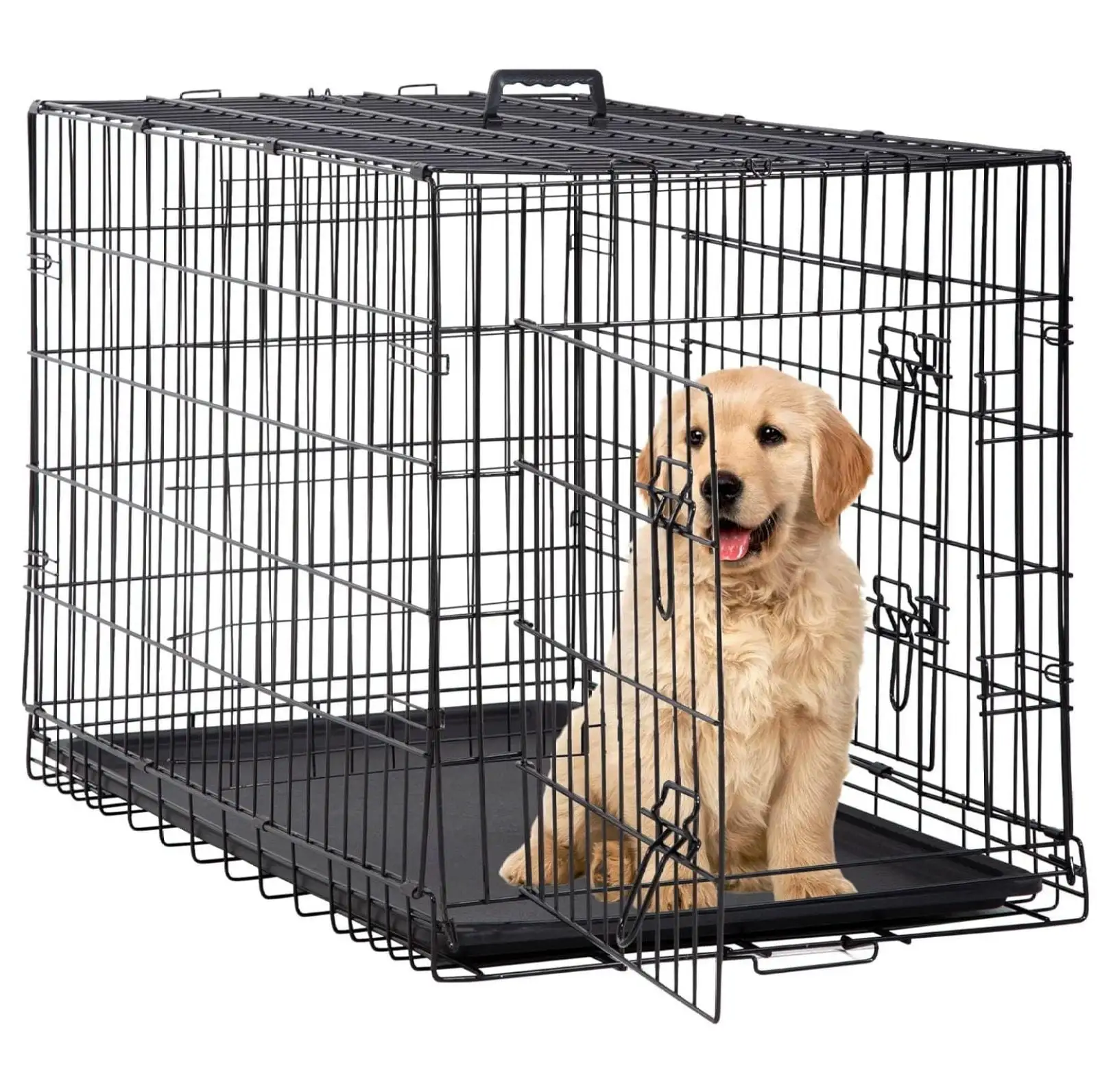 24 Inch Dog Crates for Small Dogs 20LB.Collapsible Dog Cage for Small Dogs with Divider Panel Tray Double-Door Puppy Crate for Small Dogs Wire Pet Crate for Small Animals Indoor/Outdoor(Black)