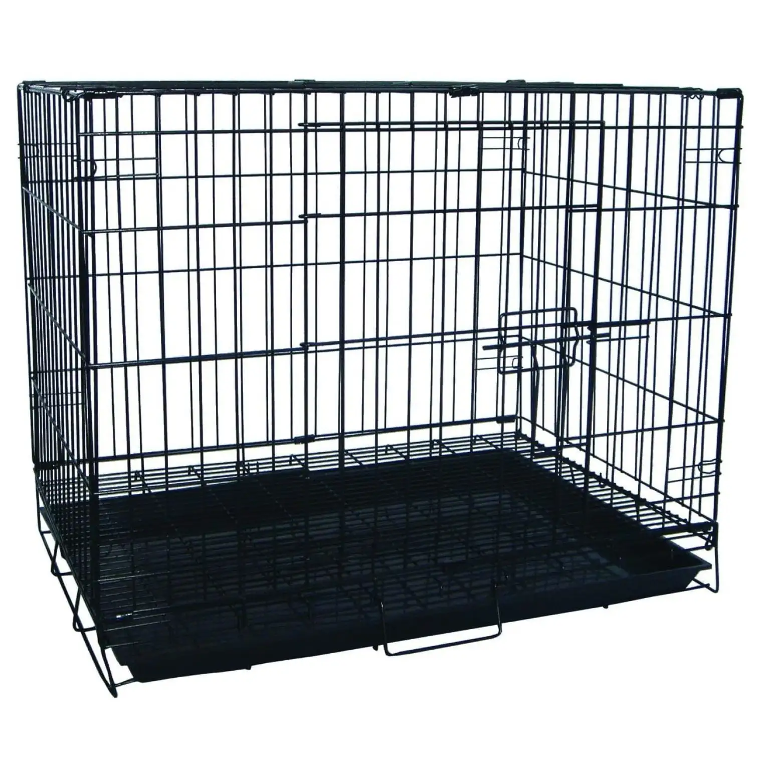 24-Inch Foldable Light Duty Door Dog Crate with WireBottom Grate and Plastic Tray. Black