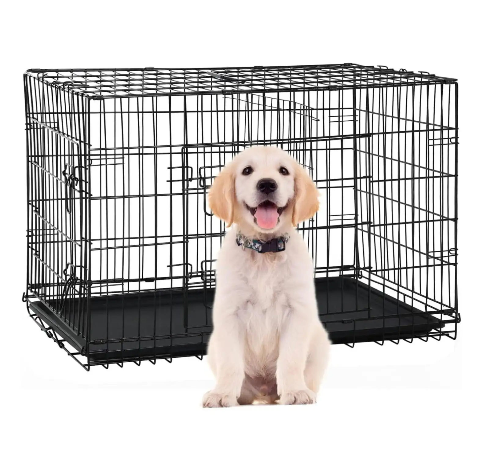 24 Inch Small Dog Crate. Heavy Duty Dog Crates for Small Dogs. Metal Wire Folding Dog Cage with Removable Trays. Locks. Double-Door. Divider Panel. Handle. Puppy Crate Pet Crate (24 in. Black)