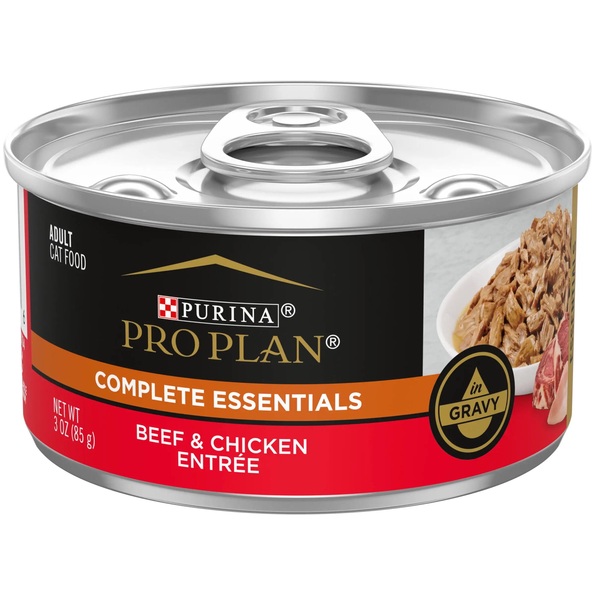 (24 Pack) Purina Pro Plan High Protein Cat Food Wet Gravy. Beef and Chicken Entree. 3 oz. Pull-Top Cans