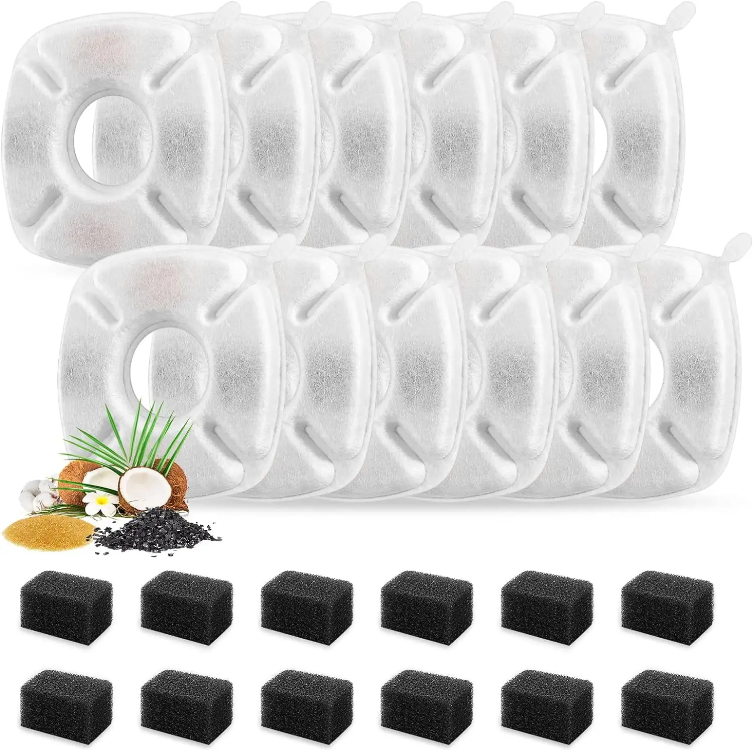 24 Pcs Cat Fountain Replacement Filters 12 Pack Cat Water Fountain Replacement Filters with 12 Pack Pre-Filter Sponges. Pet Fountain Filter Fit for 95oz/2.8L Automatic Pet Fountain Cat Water Fountain