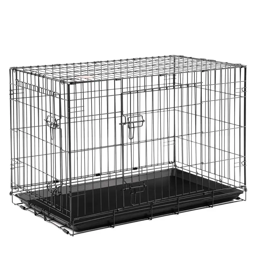 24 to 48Folding Metal 2 Door Pet Kennel Playpen Dog Crate 37x23x25