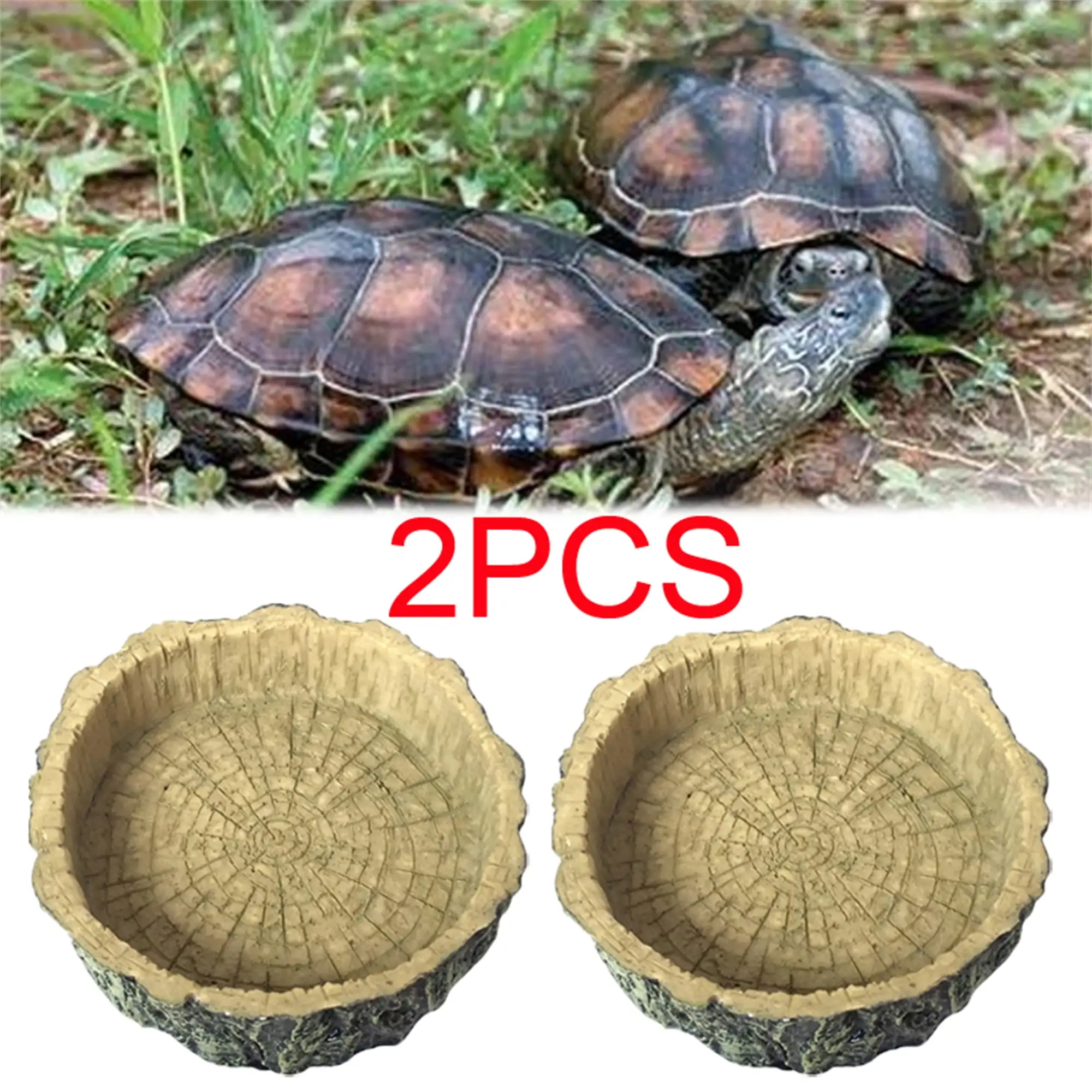 2Pcs Reptile Food Bowl Non-toxic and Odorless Resin Feeding Bowl Tortoise Tortoise Water Turtle Lizard Snake Water Basin Pet Supplies