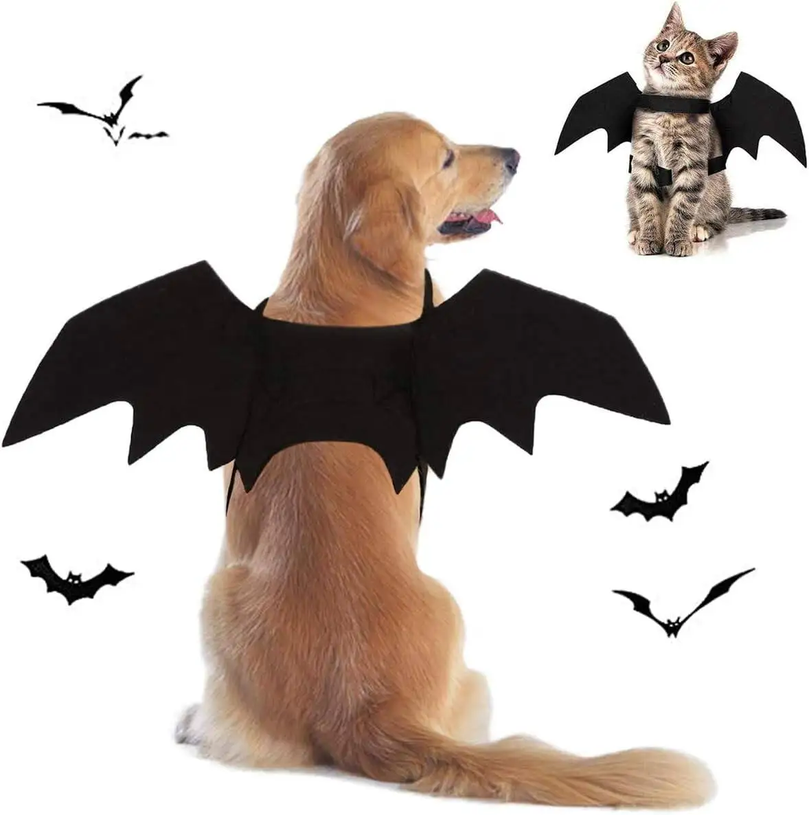 Halloween Dog Costume Pet Bat Wings for Adjustable Funny Cat Bat Wings Party Outfit Cosplay Apparel