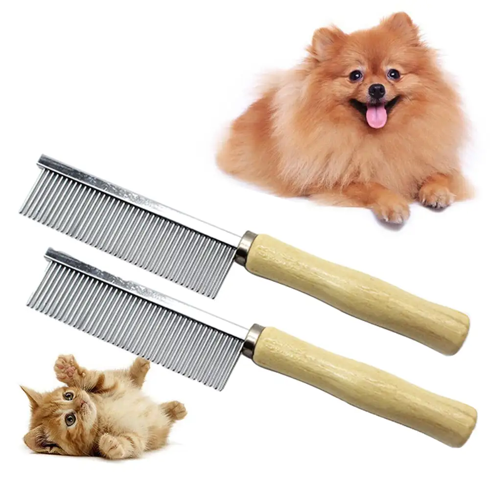 Dengjunhu 2Pcs Dog & Cat Combs For Grooming Long Haired Cats & Dogs - Top Pet Detangler Brush For Long & Curly Hair - Comb Removes