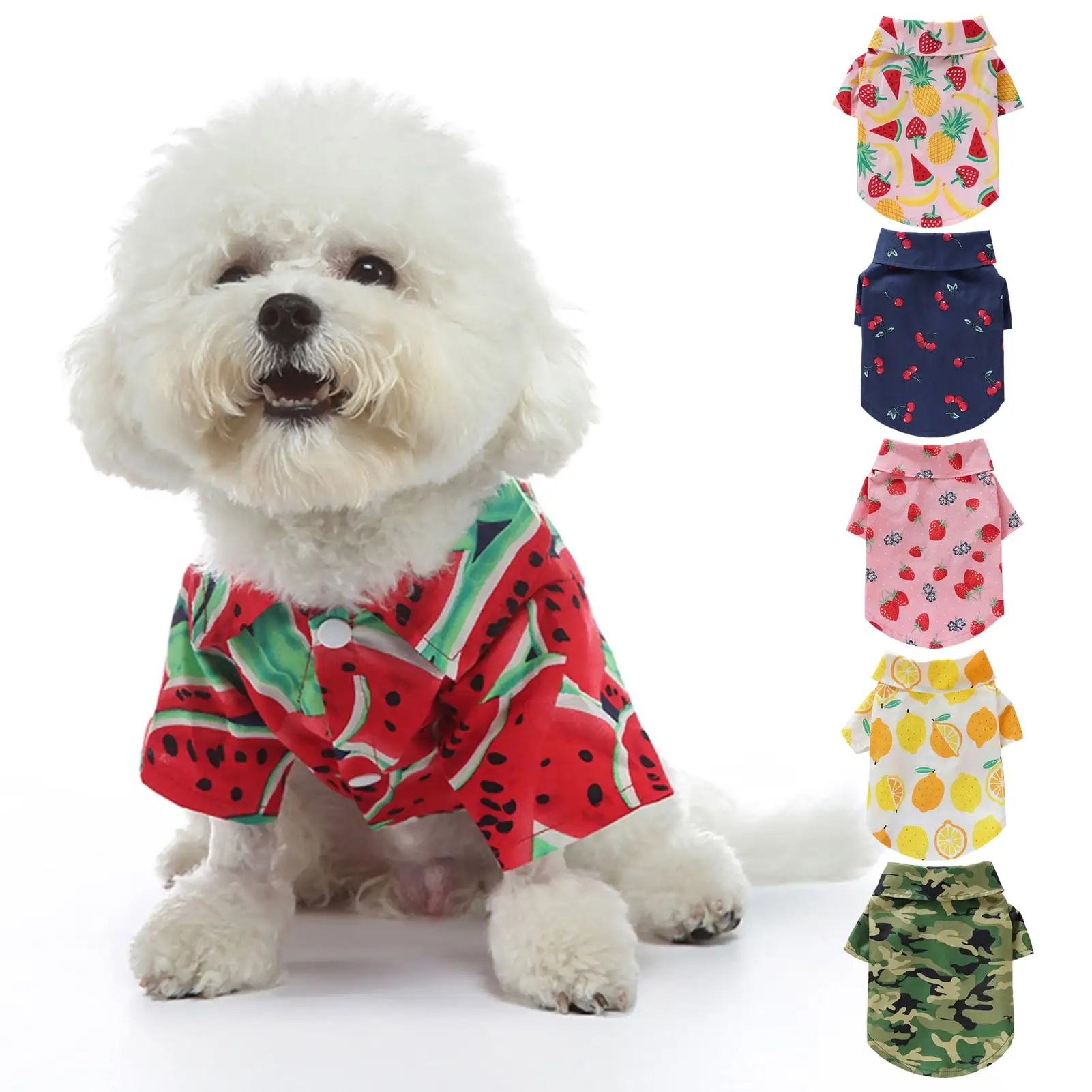 Waroomhouse Dog Shirt Lapel Collar Soft Comfortable Button Closure Cotton Cherry Pattern Pet Dog Summer Pullover Daily Wear