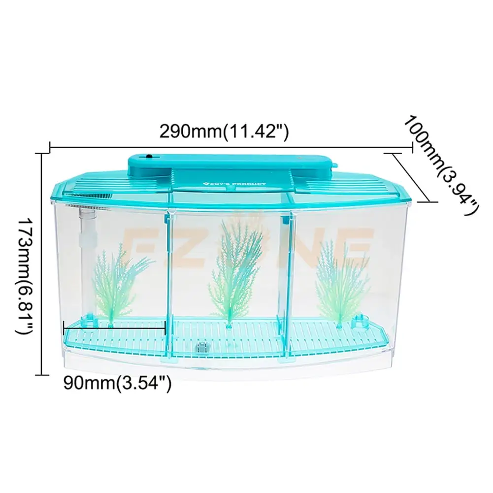 LED Light Acrylic Three Splits Betta Fish Bowl Triple Bow Fighting Isolation Breed Box for Aquarium