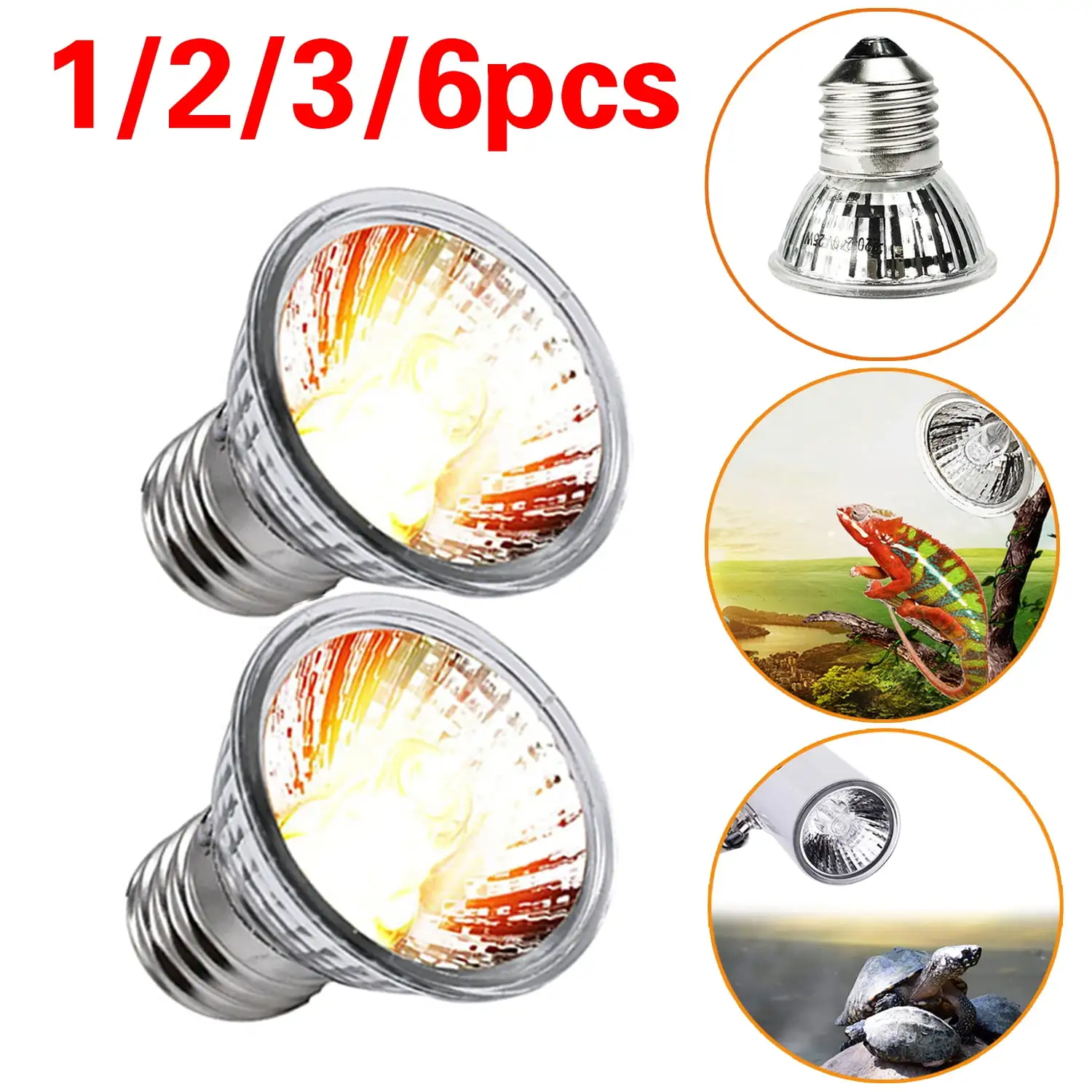 25W/50W/75W Reptile Heat Light Bulbs. 1/2/3/6-Pack Tortoise Light Bulbs. Full Spectrum Sunlight Bulb. E27 Tortoise Heat Bulb for Lizard Reptiles Amphibian Lizard Tanks