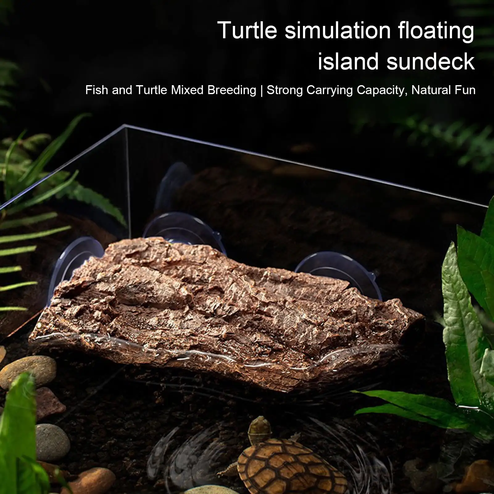 opvise Turtle Terrace Naturalistic Turtle Basking Platform with Strong Suction Cups for Amphibians Frogs Newts Lizards Yellow