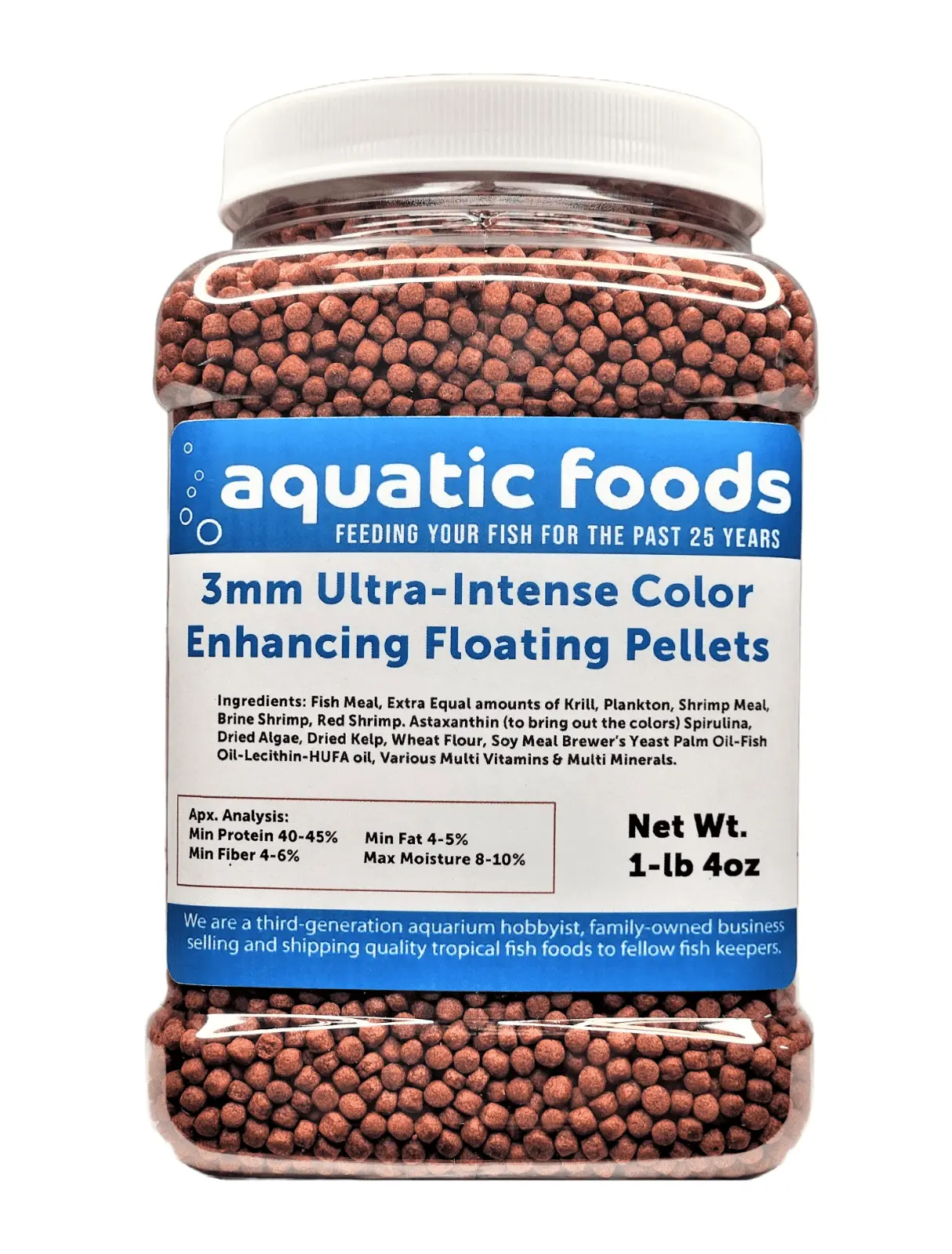 2mm Ultra-Intense Red Color Enhancing FLOATING Pellets for ALL Tropical Fish. Discus. Red Flower Horn. Red Parrot. ALL Fish. ALL Cichlids a?|1-lb 4oz Med Jar