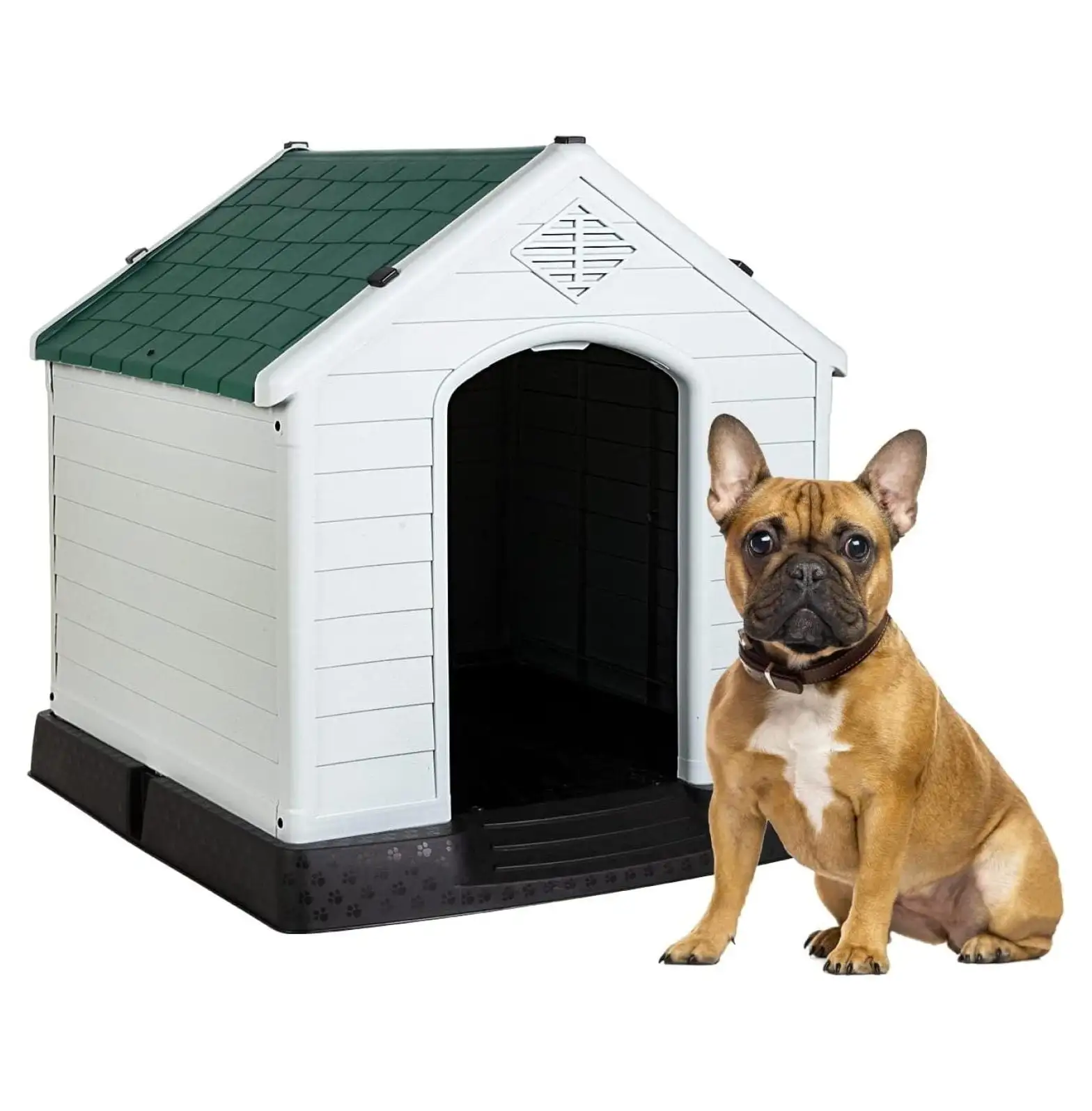 28Inch Large Dog House Insulated Kennel Durable Plastic Dog House for Small Medium Large Dogs Indoor Outdoor Weather & Water Resistant Pet Crate with and Elevated Floor.Green