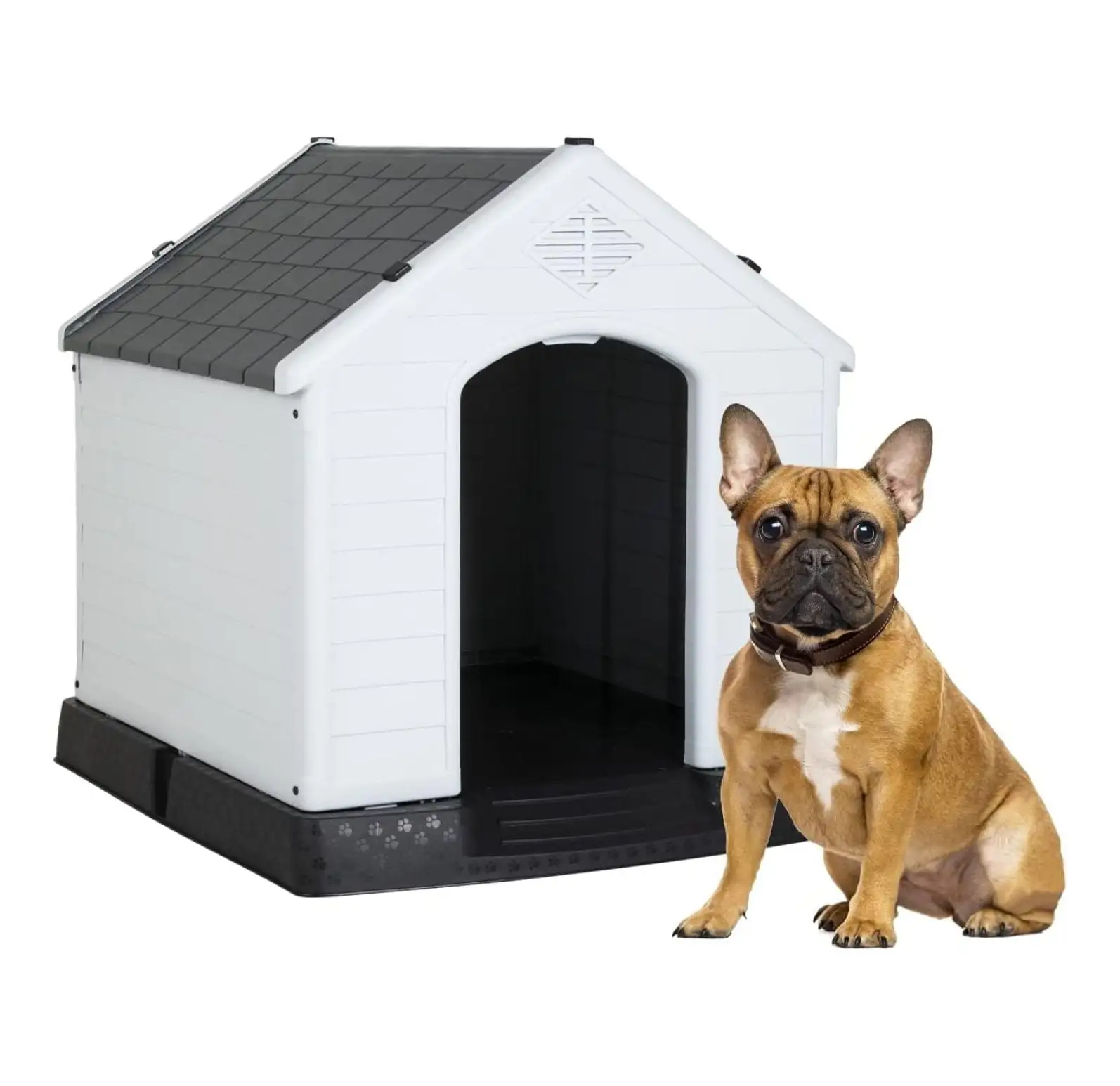 28Inch Large Dog House Insulated Kennel Durable Plastic Dog House for Small Medium Large Dogs Indoor Outdoor Weather & Water Resistant Pet Crate with and Elevated Floor.Grey