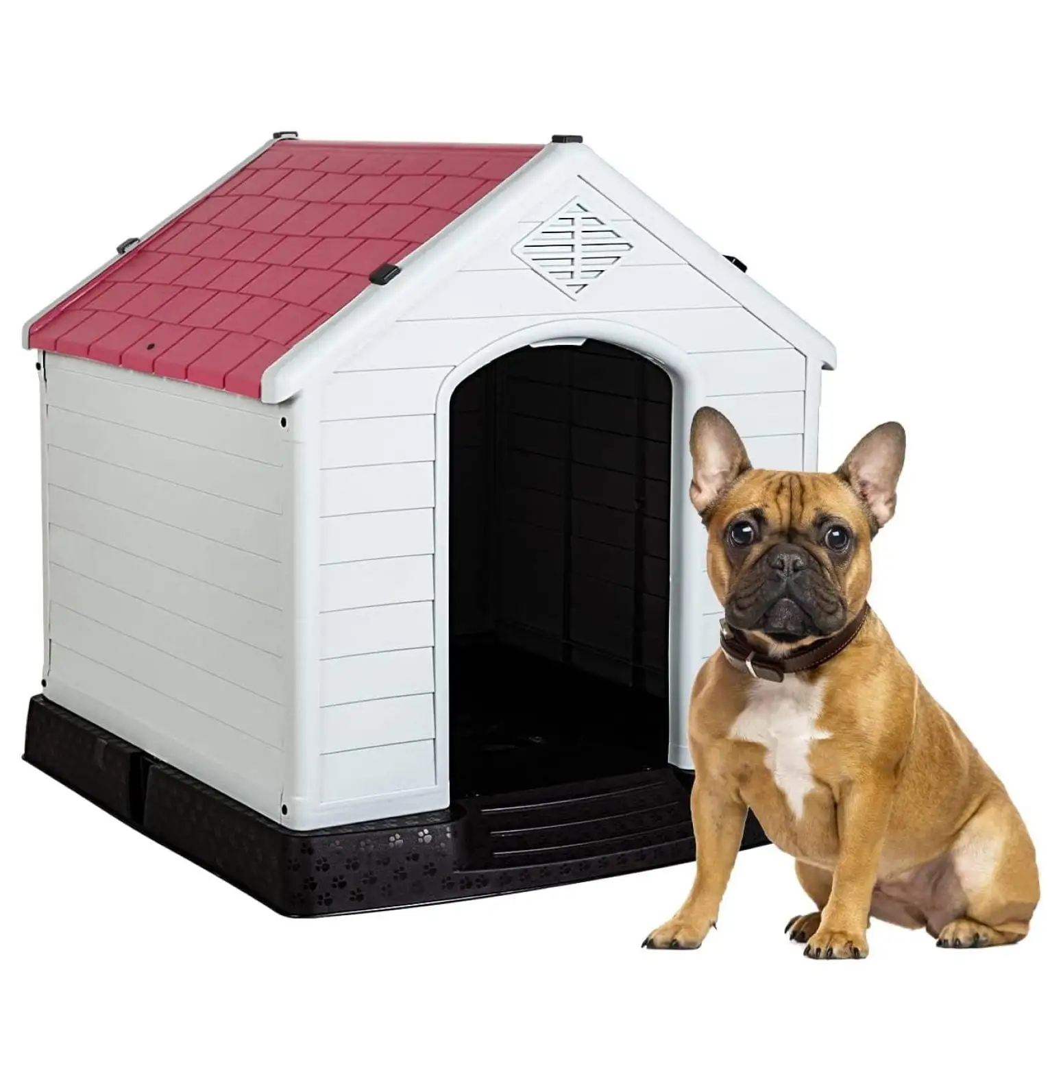 28Inch Large Dog House Insulated Kennel Durable Plastic Dog House for Small Medium Large Dogs Indoor Outdoor Weather & Water Resistant Pet Crate with and Elevated Floor.Red