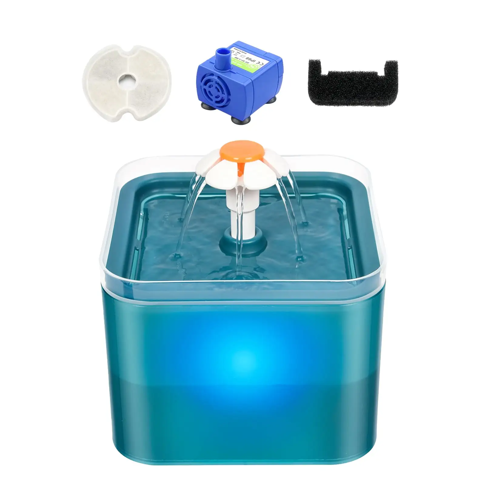 2L Cat Water Fountain 3 Water Modes Pet Fountain With Led Night Quiet Pump Pet Drinking Fountain Pet Slow Water Feeders With 2 Cotton Filter For Cats And Small Dogs