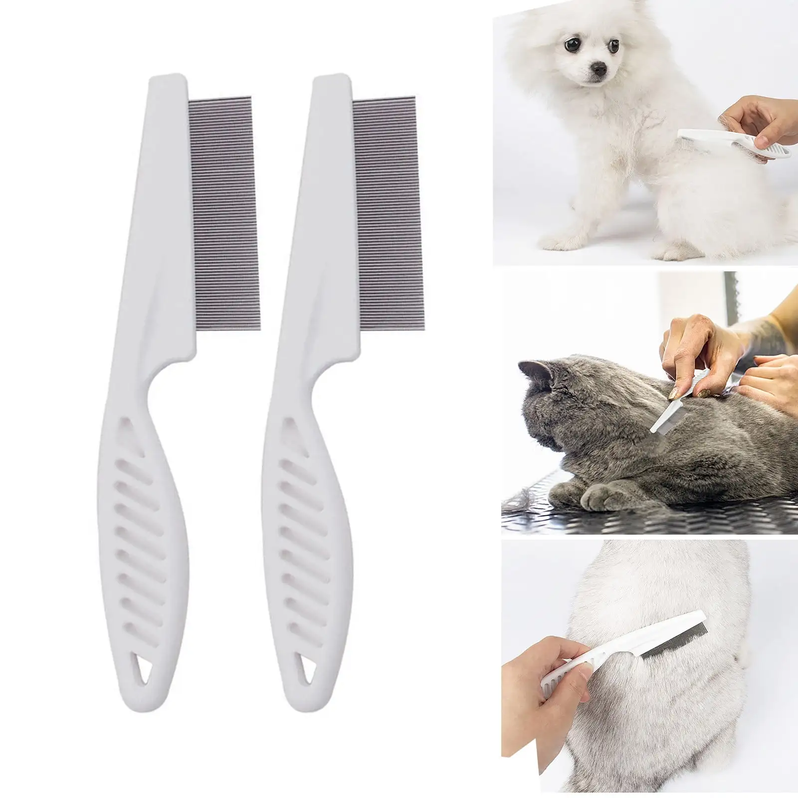 2PCS Pet Hair Grooming Comb Flea Shedding Brush Puppy Dog Stainless Comb