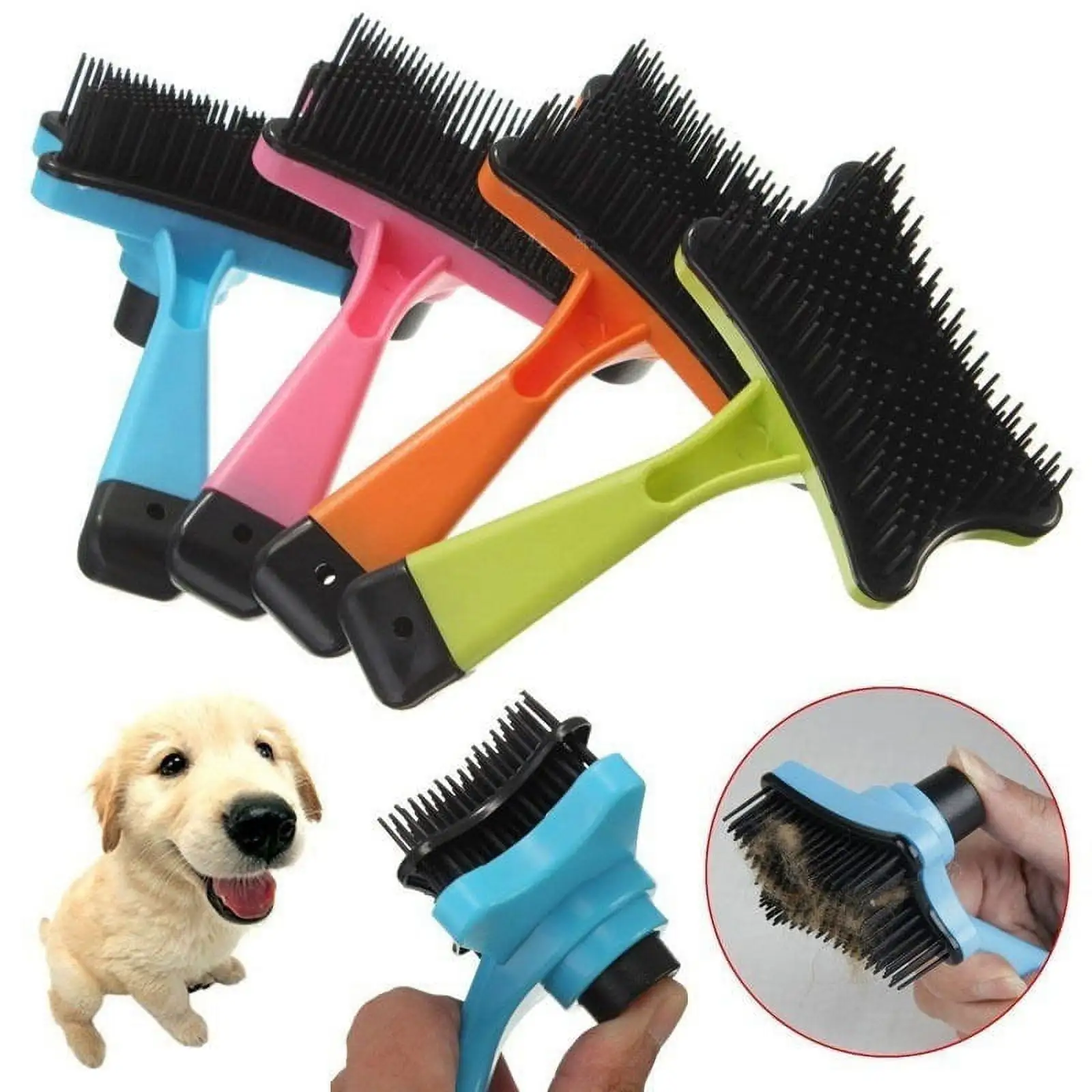 2Pack Pet Grooming Brush -Multi-Functional Self Cleaning Slicker Comb. Gentle Pet Hair Remover & Dog Cat Deshedding Brush Glove. Perfect Pet for Dog or Cat Blue Pink Orange