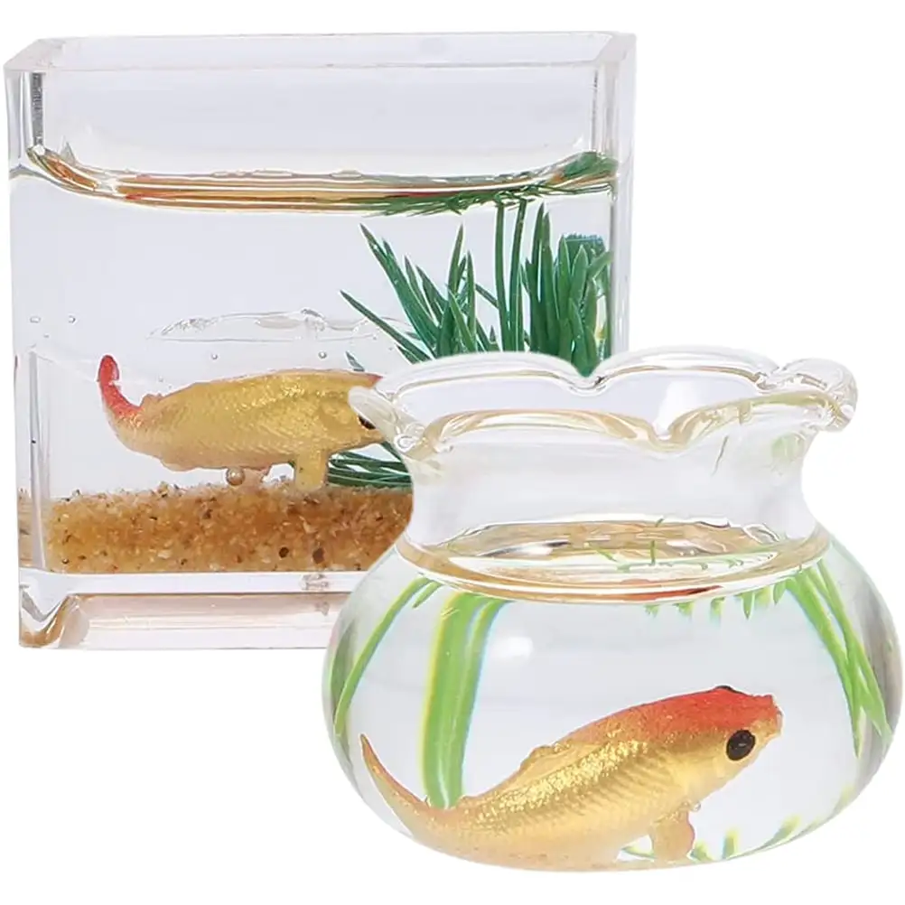 2Pcs Wear-resistant Miniature Fish Tanks Desktop Fish Tank Models Glass Doll Fish Bowls Decors