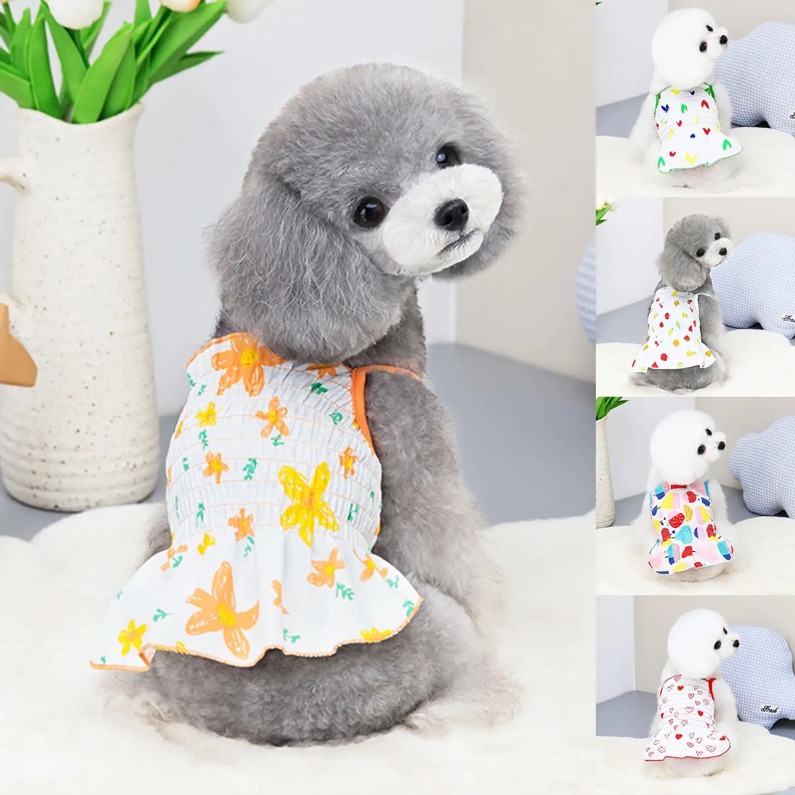 Opolski Dog Dress Eye-Catching Cartoon Pattern Decorating Summer Small Dog Princess Cosplay Costume for Home Wear