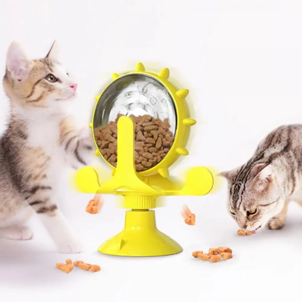 Cat Puzzle Feeder Toys 360??? Rotating Wheel Durable Cute Interactive Pet Toy with Powerful Suction Cup