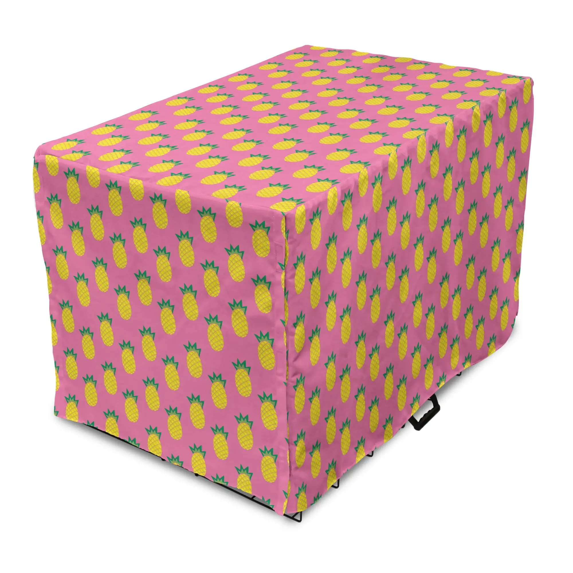 Pineapple Dog Crate Cover. Repetitive Pattern of Doodle Tropical Fruits Print. Easy to Use Pet Kennel Cover Small Dogs Puppies Kittens. 7 Sizes. Pink Yellow. by Ambesonne