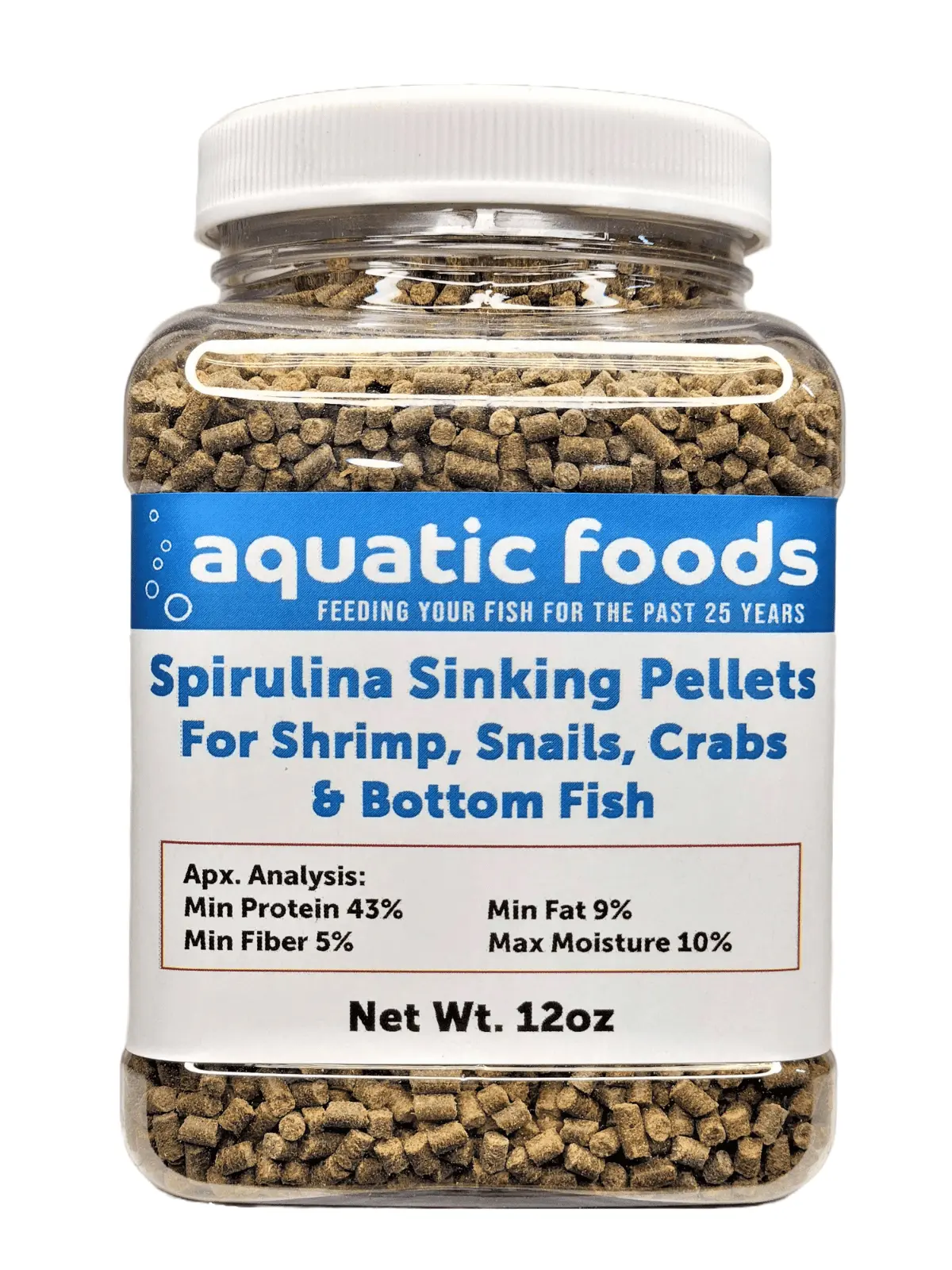 Spirulina Sinking Pellets for Shrimp. Snails. Crabs. Catfish. Plecos for All Tropical Fish 1/16 x 3/8 Pellets by Zeigler...12oz Small Jar