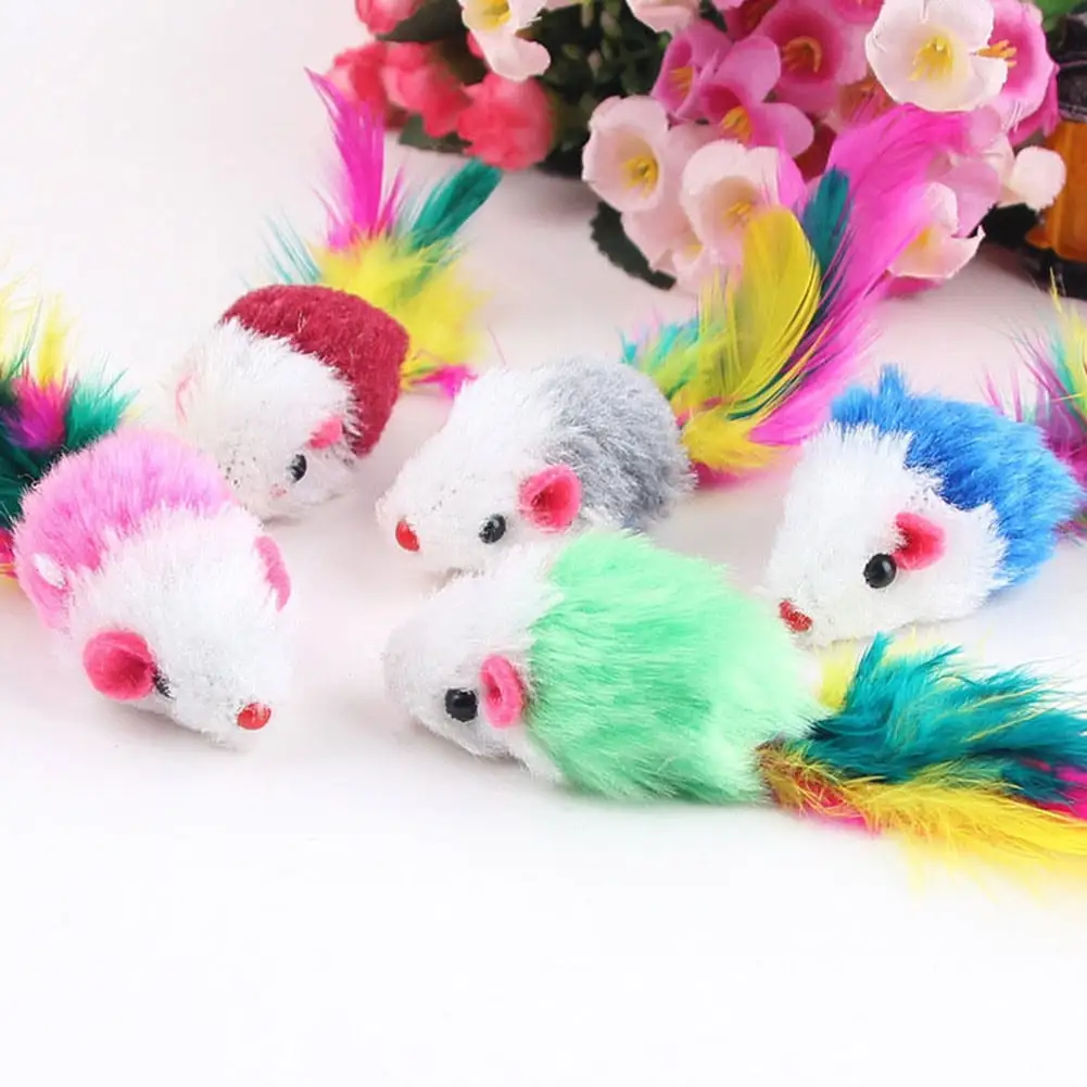 Besufy Cat Toy.10Pack/Lot Fleece False Mouse Cat Toys Colorful Feather Funny Playing Mice