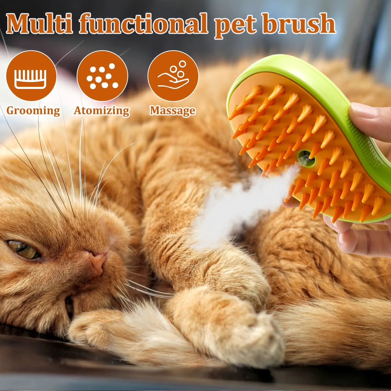 3 in 1 Steamy Cat Brush.Cat Steam Brush for Massage Removing Tangled Loose Hair.Self Cleaning Steam Cat Grooming Brush.Misting Spray Cat Brush for Shedding with Water Tank.Green