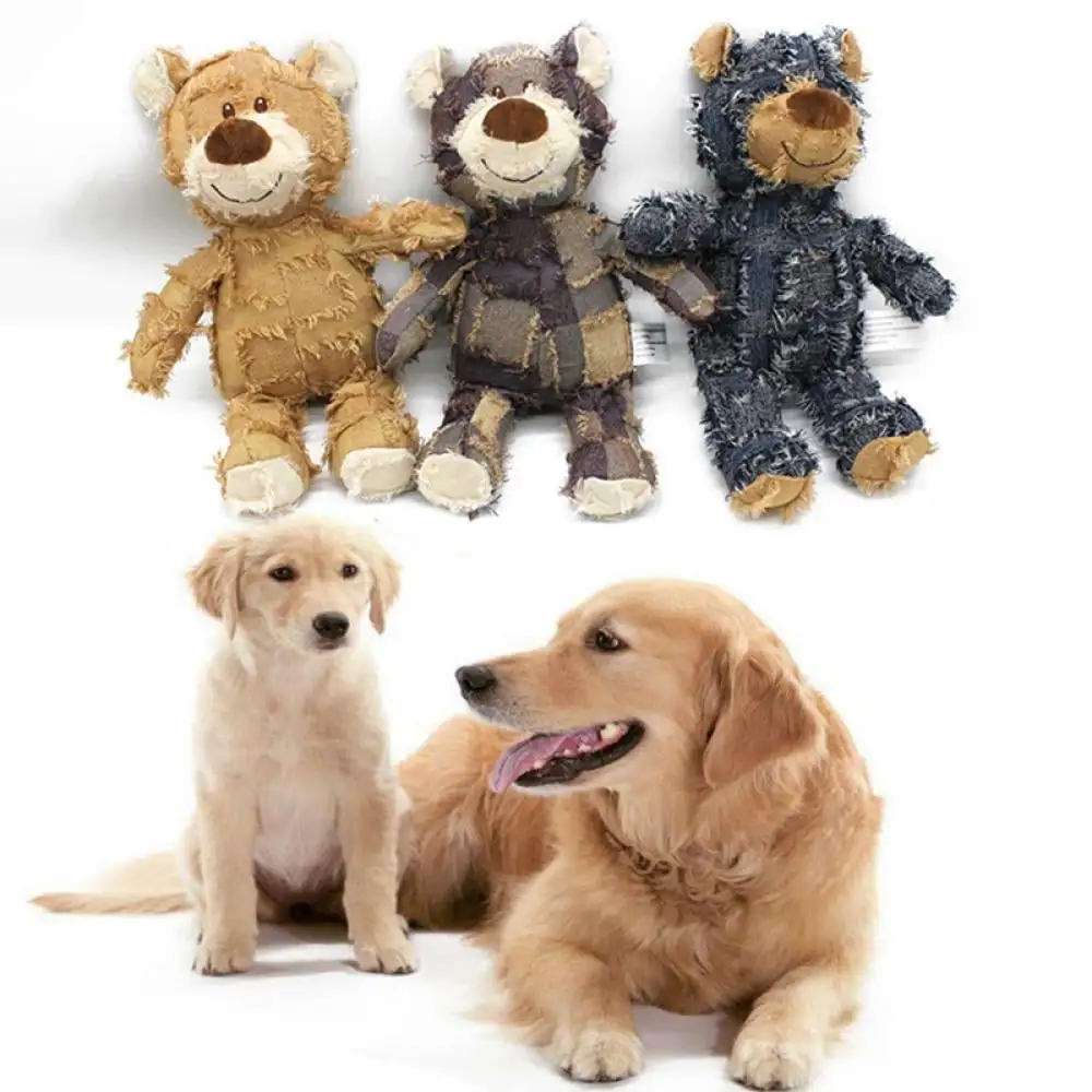 3-Pack Dog Chew Toys Stuffed Squeaky Toy Pet Puppy Plush Squeaker Teeth Cleaning. Bear