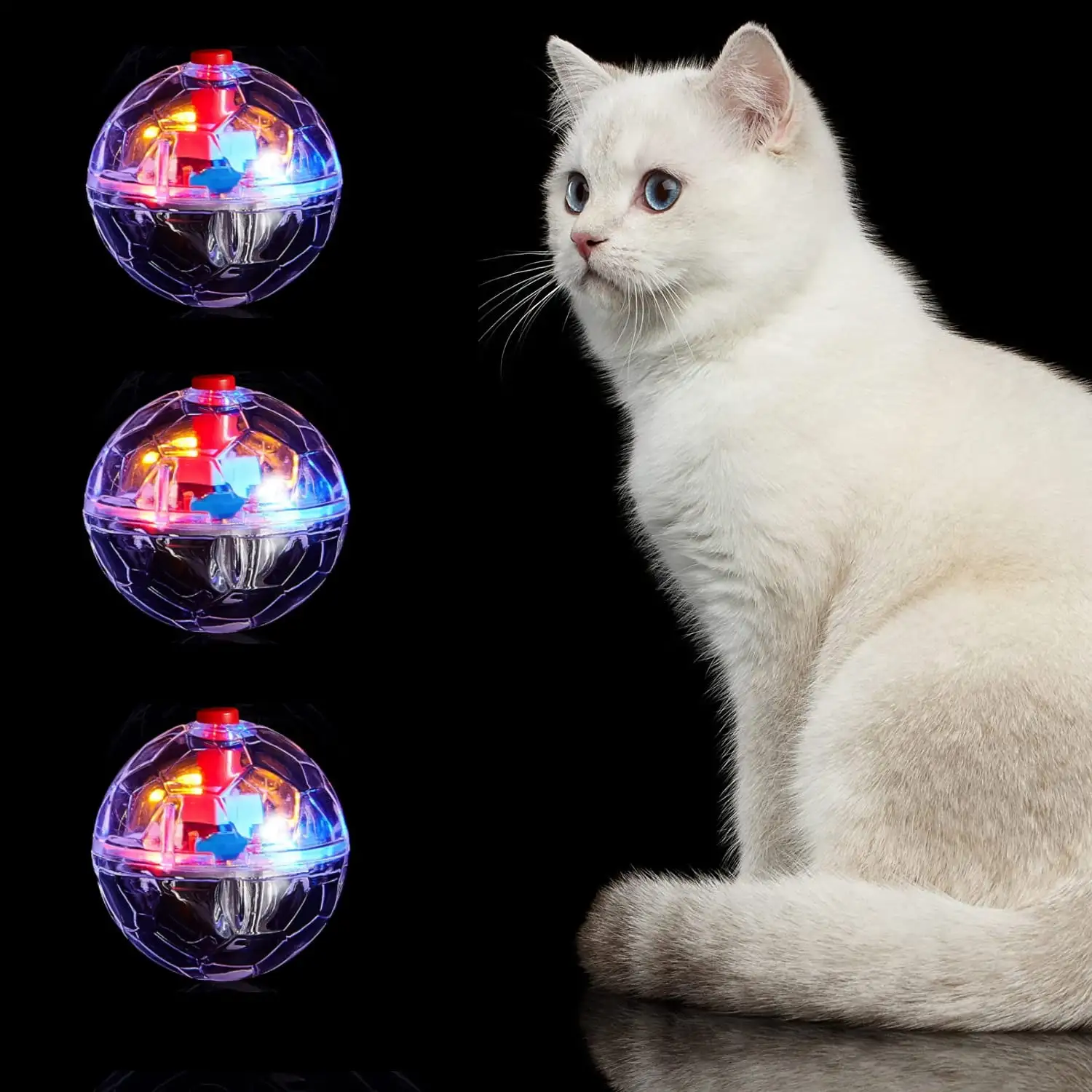 3 Pcs Light Up Cat Balls. Led Motion Activated Cat Ball Cat Interactive Toys Exercise Ball for Kitten Dog Pet Animals Activity