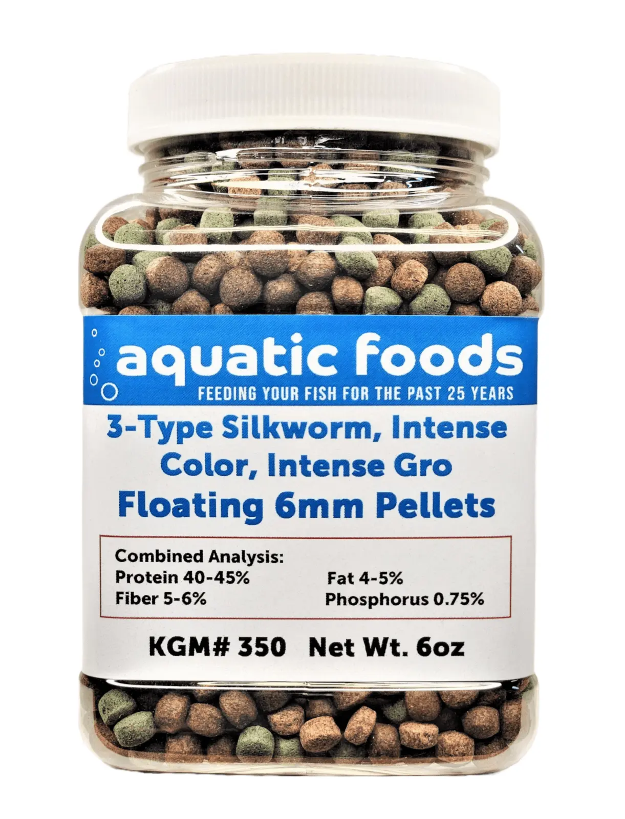 3-Type 6mm Floating Silkworm Pellets (To increase Color Glossiness). Intense Color Enhancing & Intense Growth Floating Pellets for ALL Tropicals. Koi & Pond Fish. KGM-350...6oz Small Jar