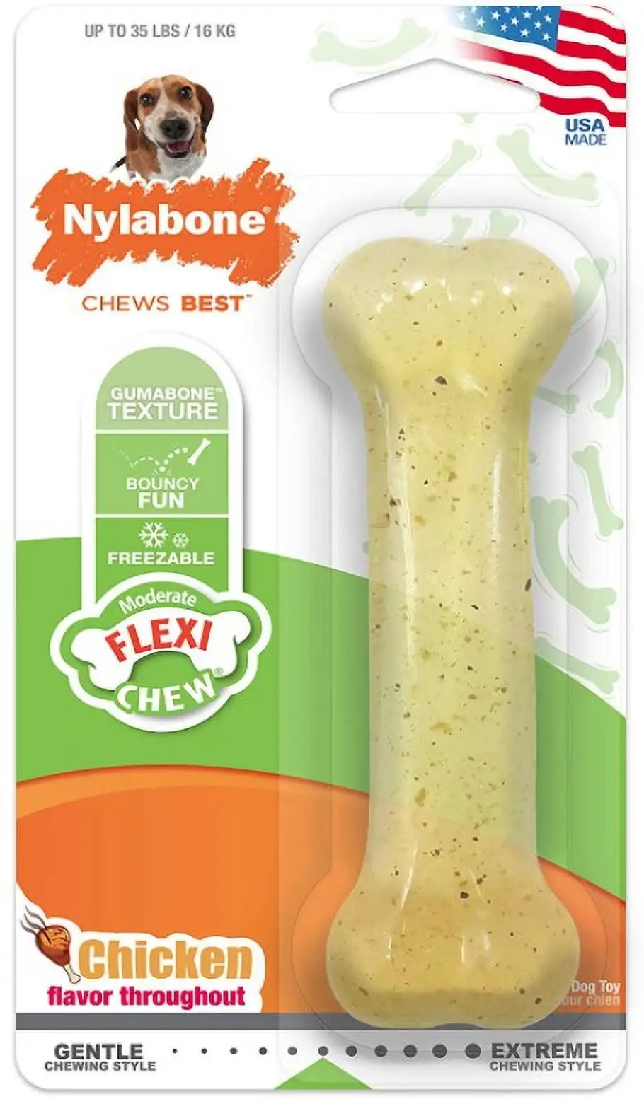 3 count (3 x 1 ct) Nylabone Flexi Chew Bone Chicken Flavor Wolf