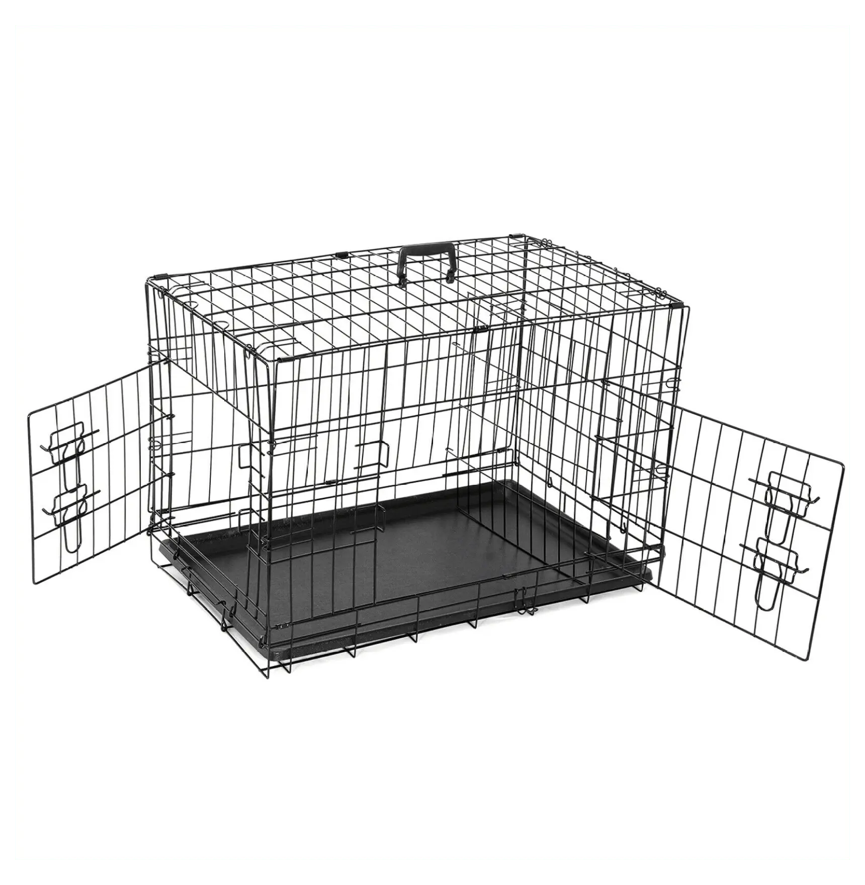 30 36 42 Dog Crate Kennel Folding Metal Pet Cage 2 Door With Tray Pan Black