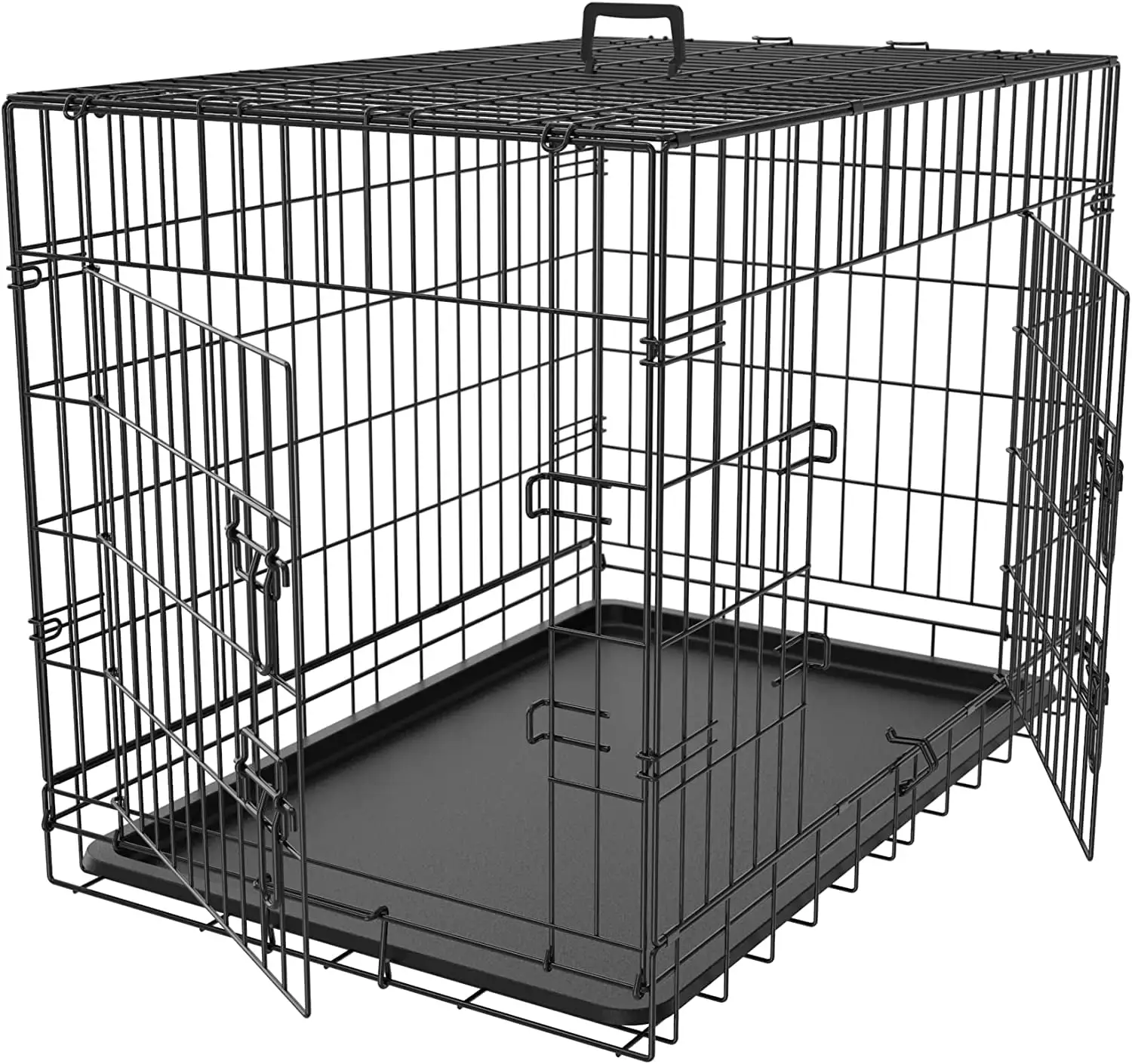 30/36/42Inches Double Door Dog Crate Folding Metal Wire Dog Kennel Cage with Tray for Small/Medium/Large Dogs Indoor Outdoor Travel Use