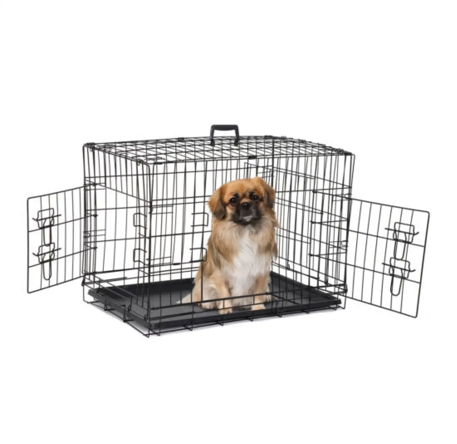 30 Dog Crate Kennel Folding Pet Dog Cage 2 Door Pet House with Tray Pan Black