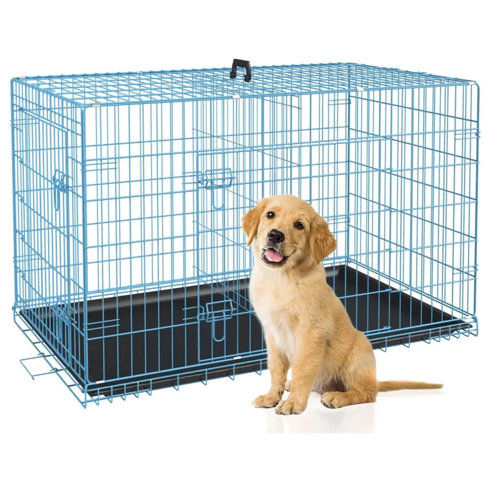 30 Inch Dog Crates for Large Dogs Folding Mental Wire Crates Dog Kennels Outdoor and Indoor Pet Dog Cage Crate with Double-Door.Divider Panel. Removable Tray and Handle.Blue